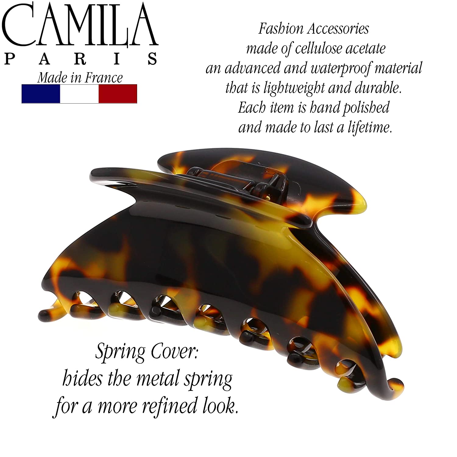 Camila Paris Spring Covered French hair clip cellulose acetate handmade