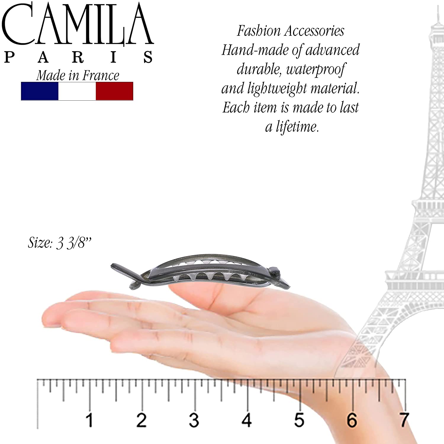 Camila Paris 3.5 Inch Metal-Free French barrette cellulose acetate
