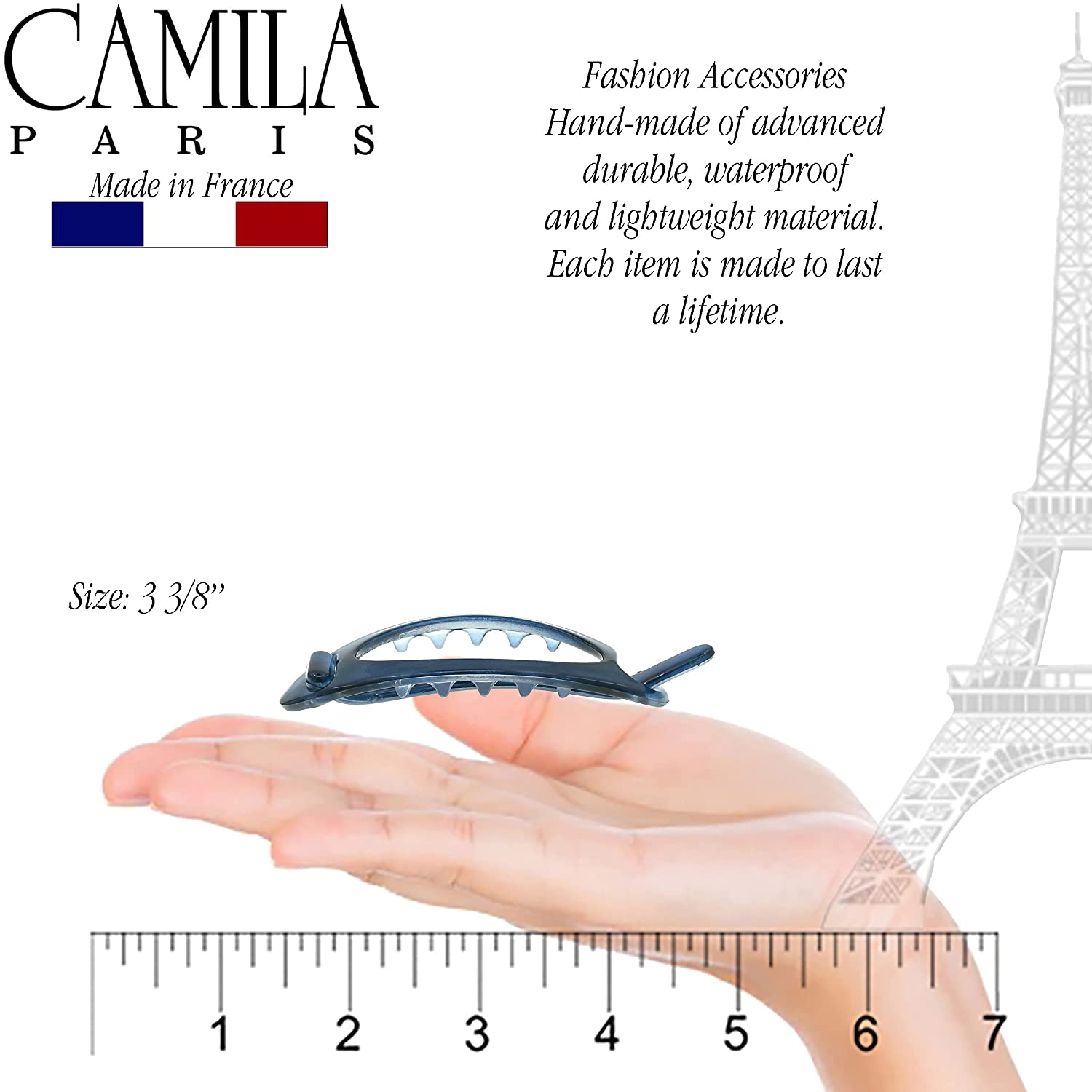Camila Paris 3.5 Inch Metal-Free French barrette cellulose acetate