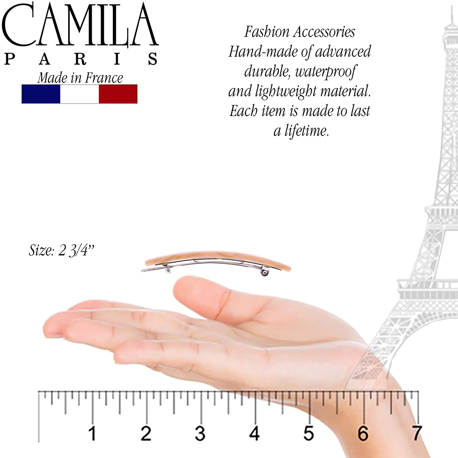 Camila Paris White French barrette cellulose acetate