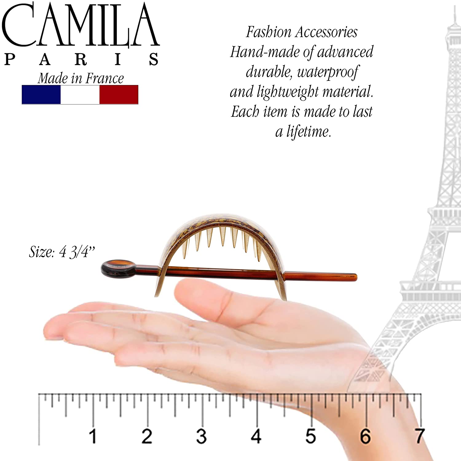 Camila Paris White/Gold French hair slide cellulose acetate