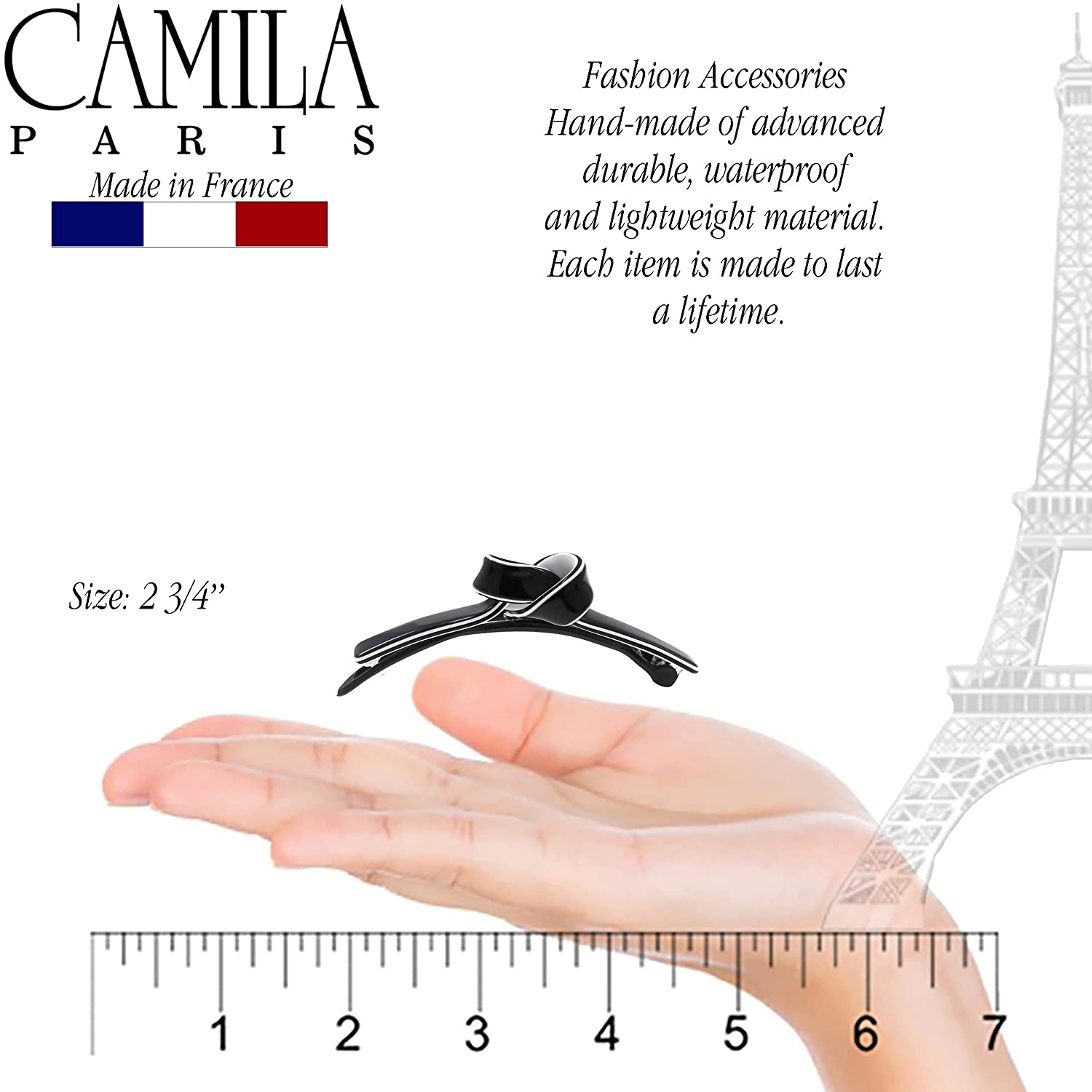 Camila Paris 3 Inch Metal-Free French barrette cellulose acetate handmade