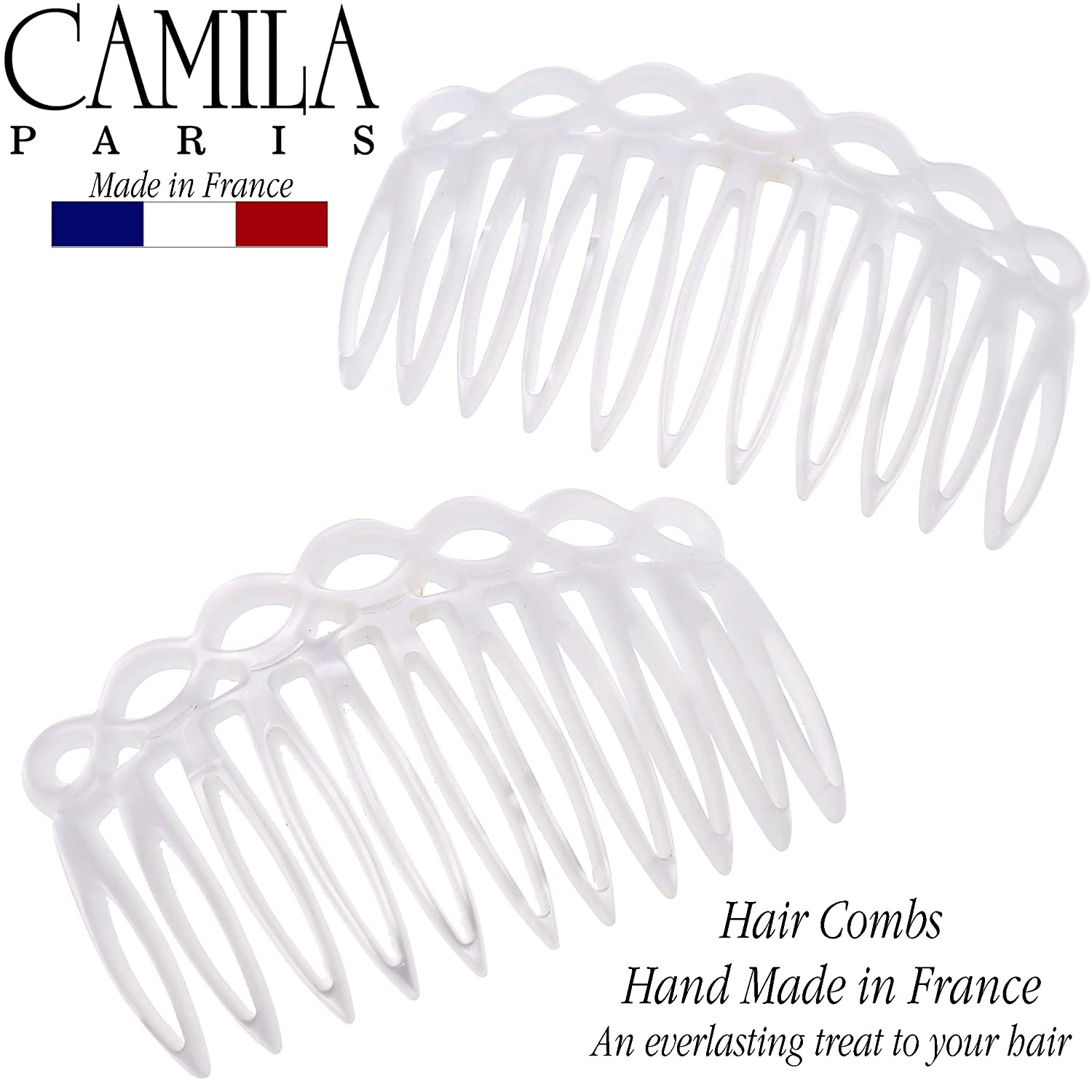 Camila Paris White Detangling French side comb cellulose acetate handmade