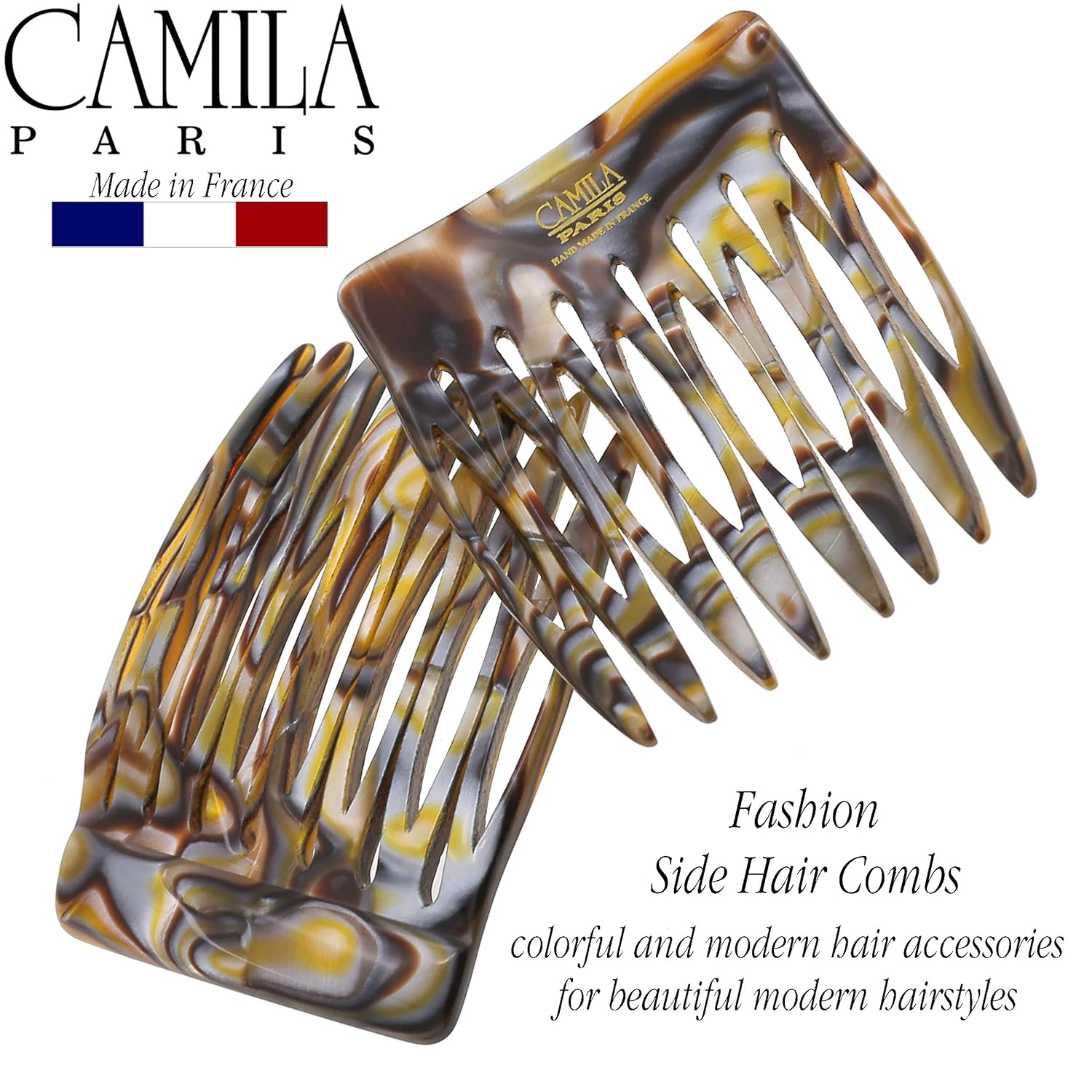 Camila Paris White Tokyo Detangling French side comb cellulose acetate handmade