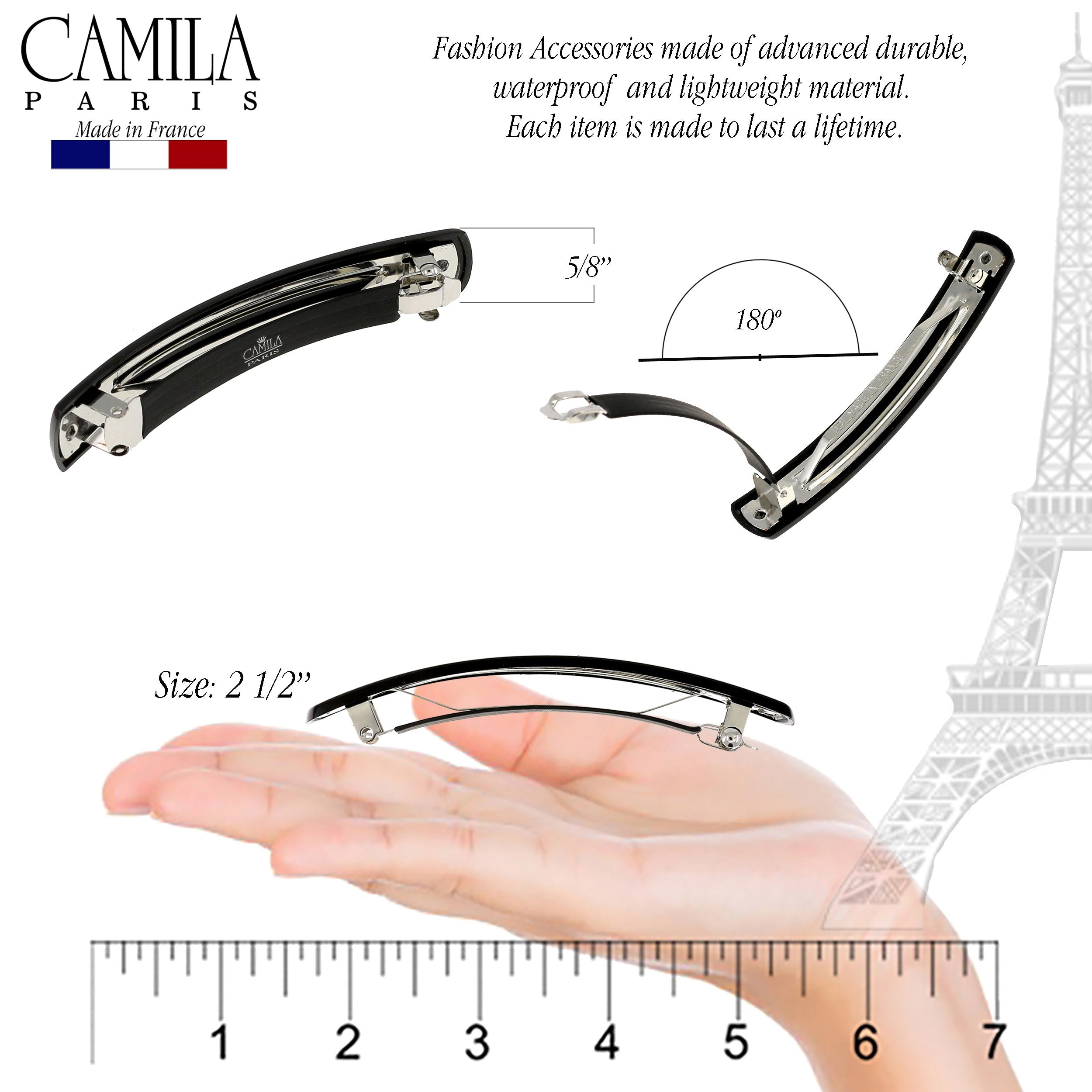 Camila Paris 3.25 Inch Round Edge French barrette cellulose acetate