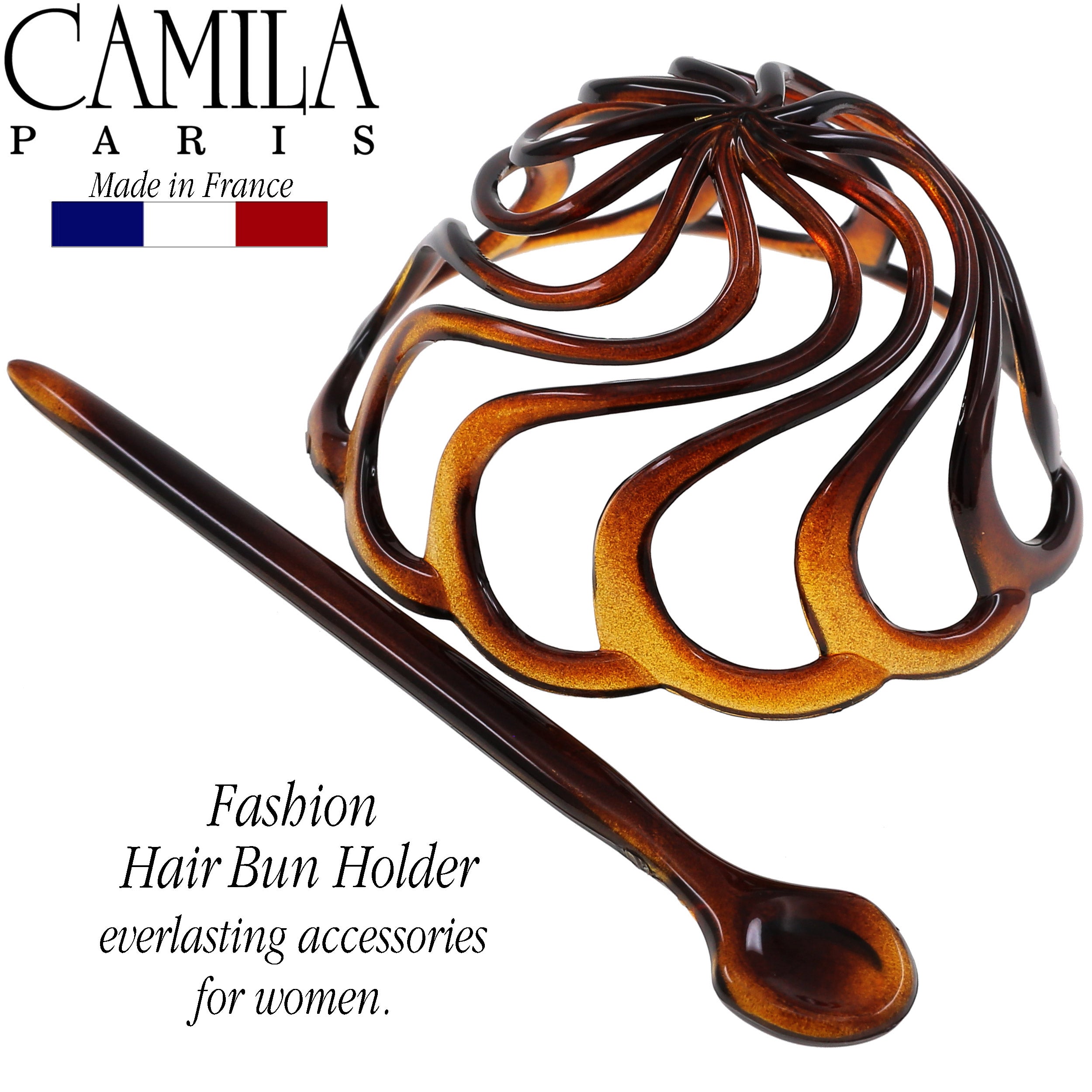 Camila Paris Beige French bun holder cellulose acetate