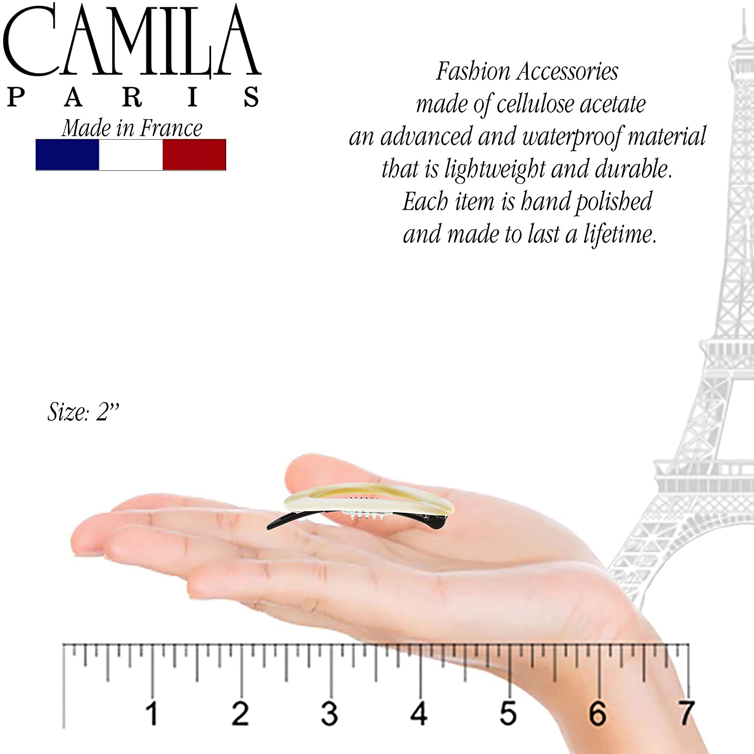Camila Paris Gray 2 inch Metal-Free French barrette cellulose acetate