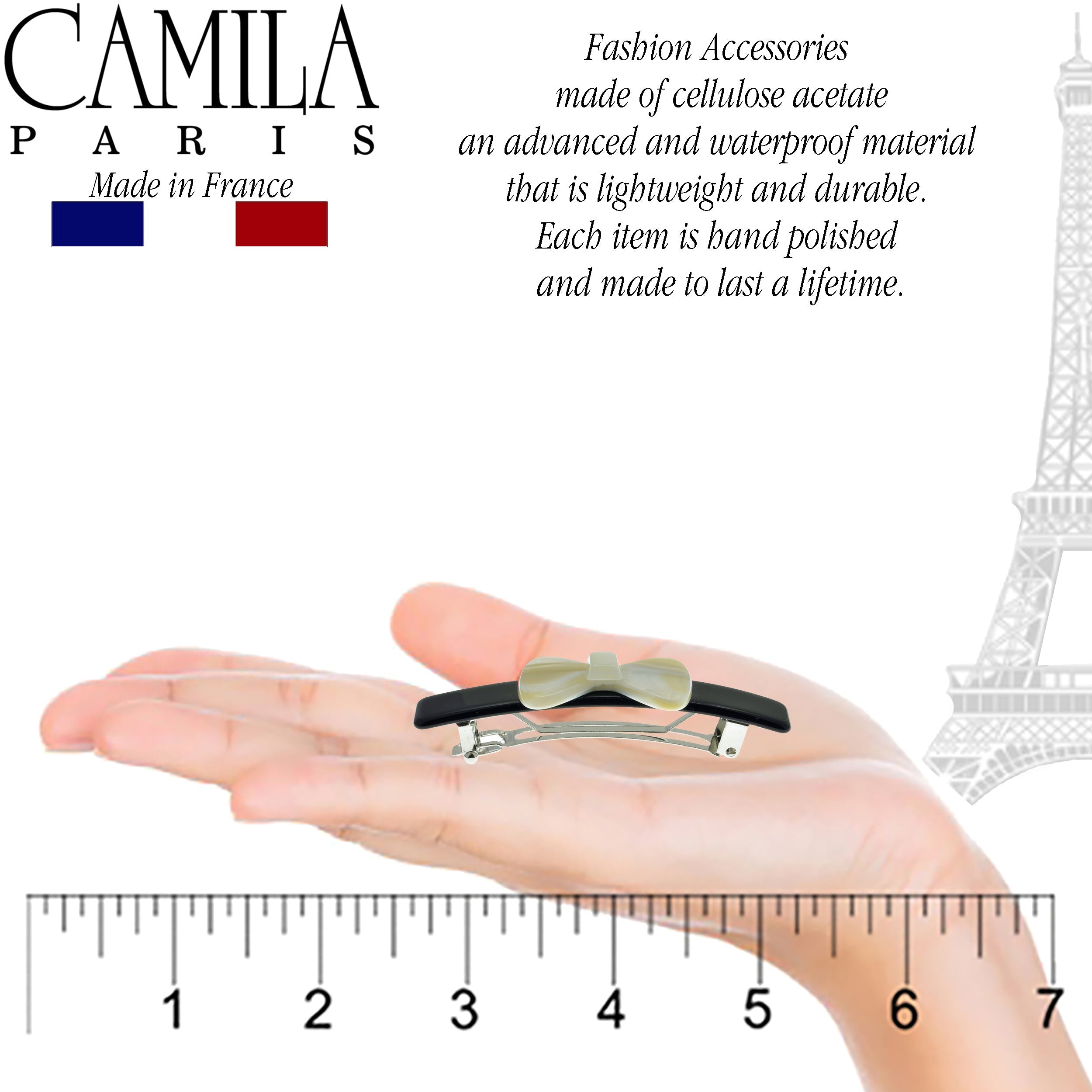 Camila Paris White Tokyo/Black French barrette cellulose acetate handmade