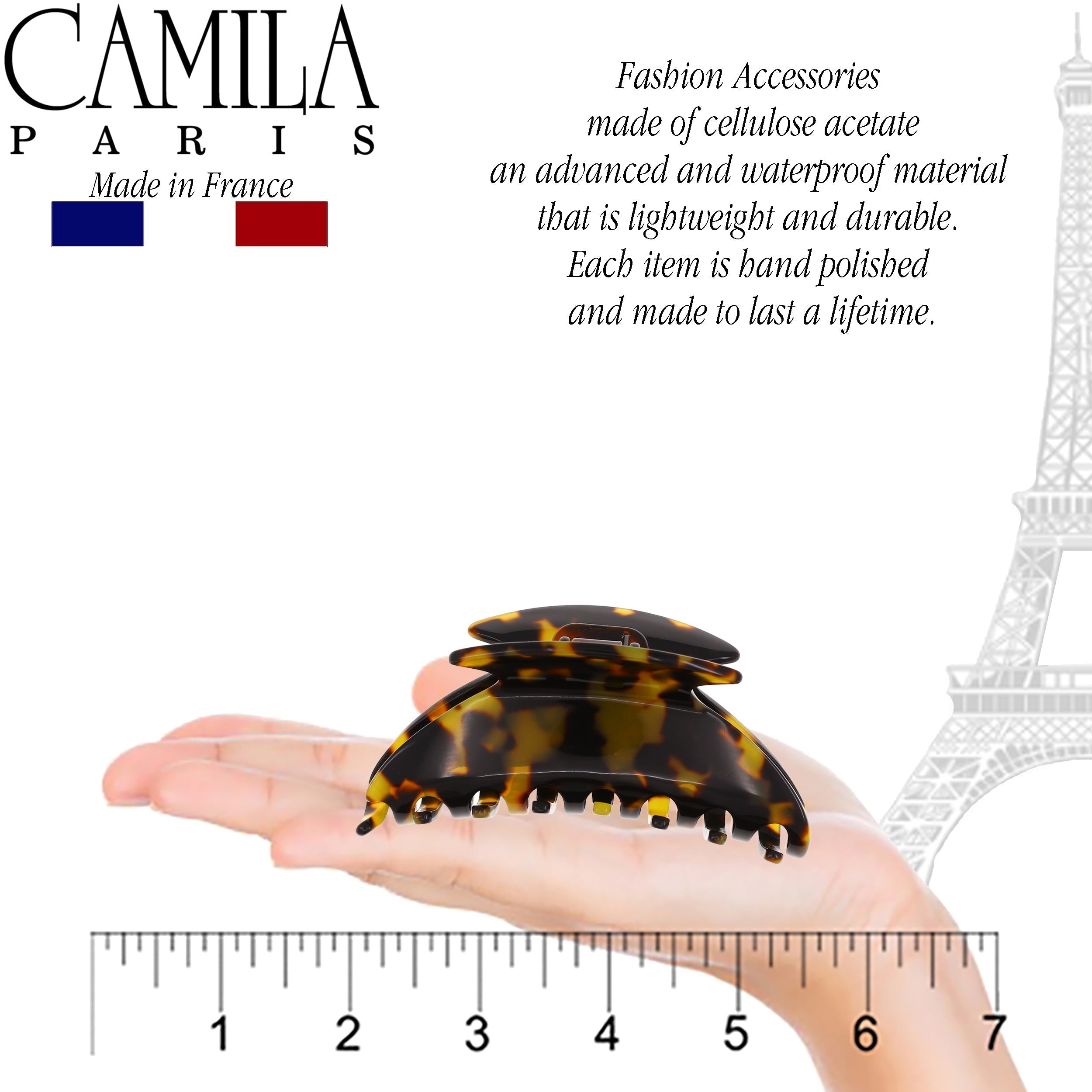 Camila Paris 3.5 Inch Spring Covered French hair clip cellulose acetate handmade
