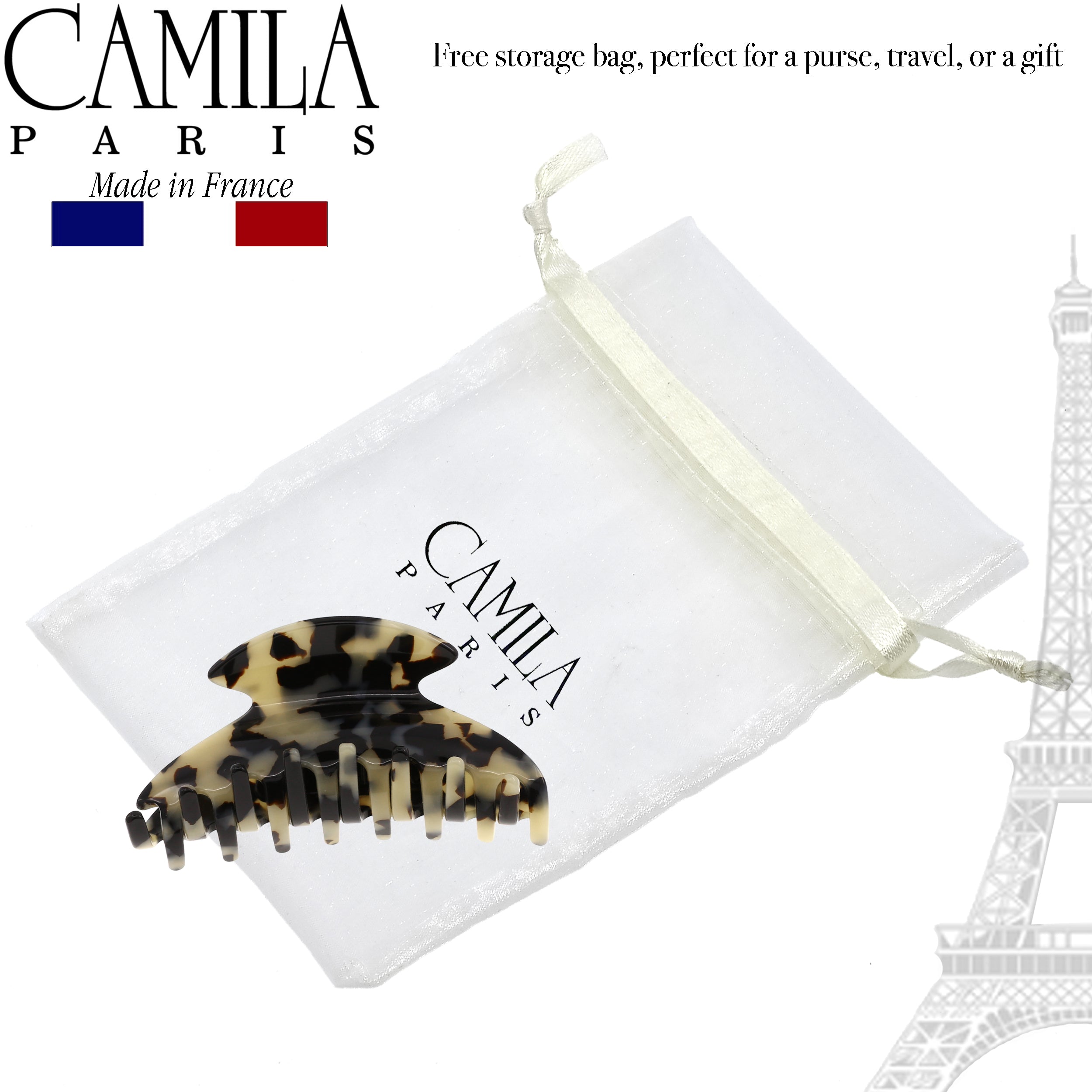Camila Paris 3.5 Inch Spring Covered French hair clip cellulose acetate handmade