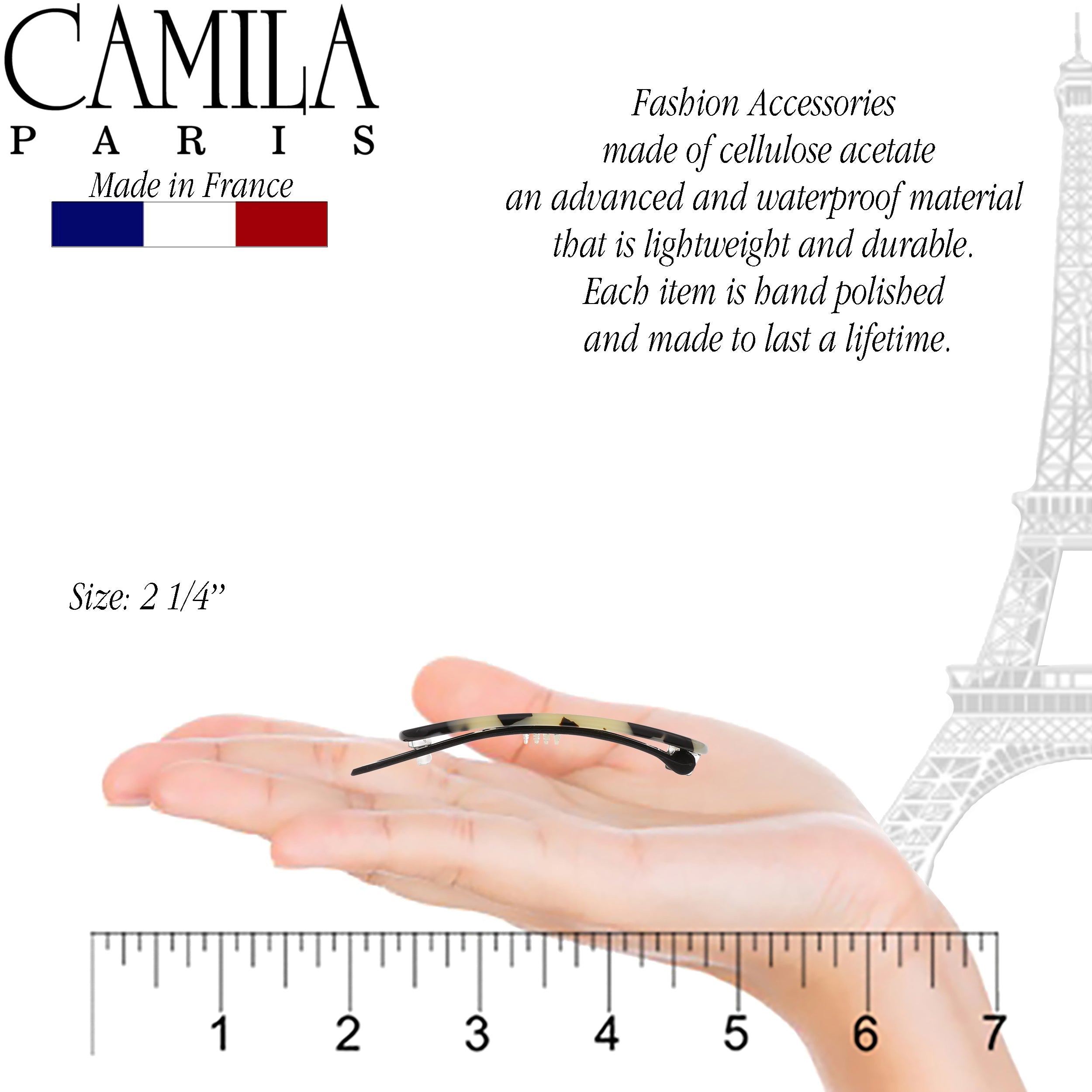 Camila Paris 3 Inch Metal-Free French barrette cellulose acetate handmade