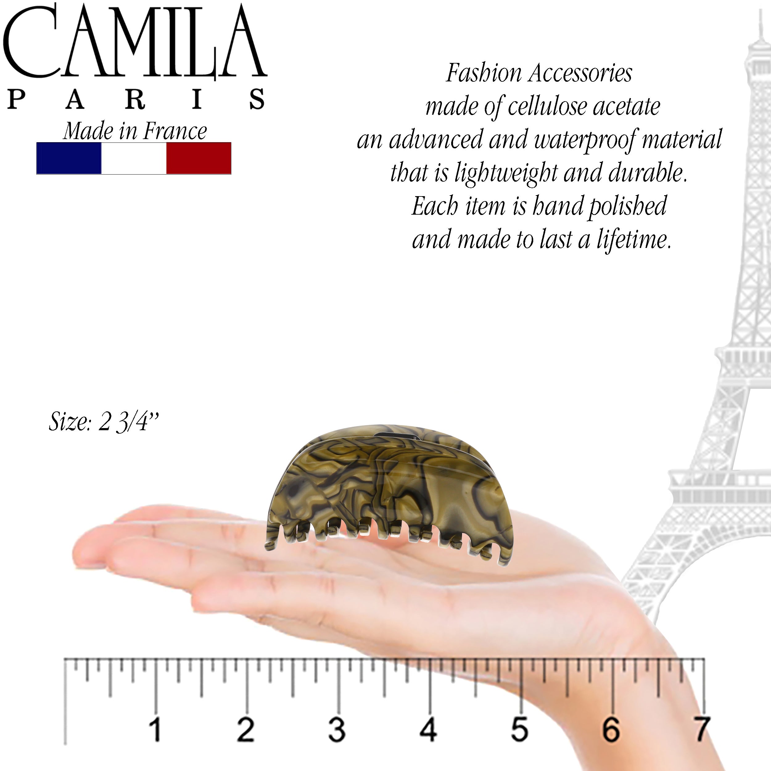 Camila Paris Brown Spring Covered French hair clip cellulose acetate handmade