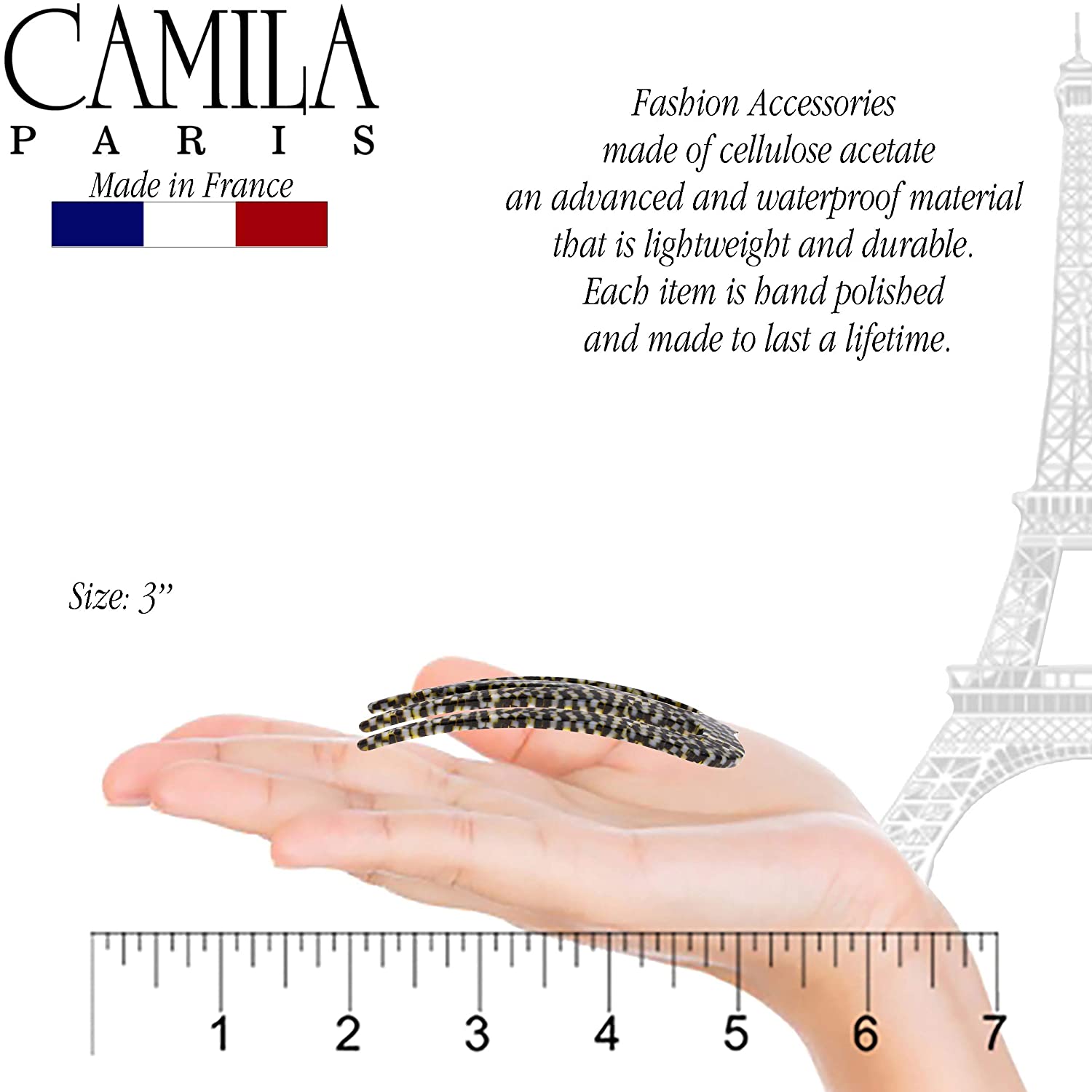 Camila Paris 3 inch French hair stick cellulose acetate