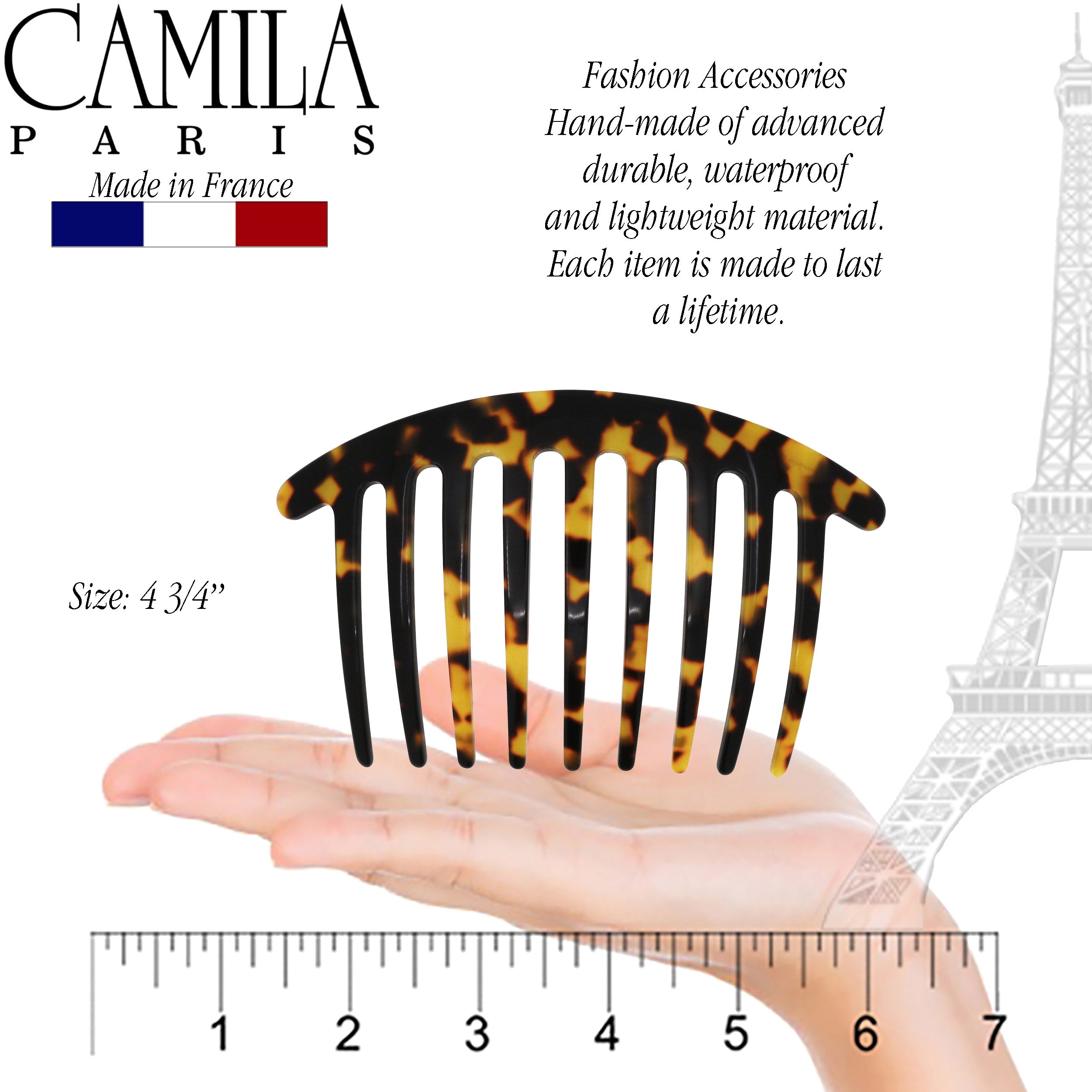 Camila Paris 7 Teeth Detangling French side comb cellulose acetate handmade
