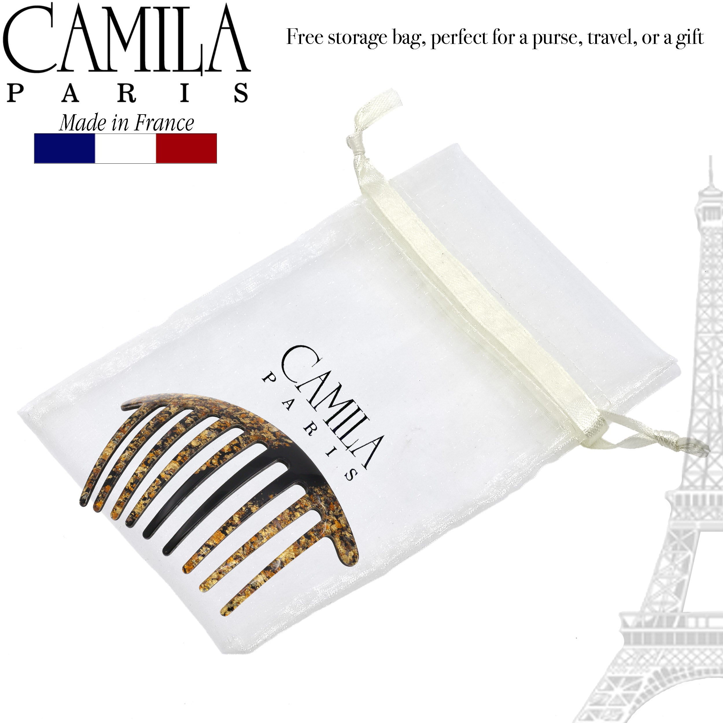 Camila Paris Detangling French side comb cellulose acetate handmade