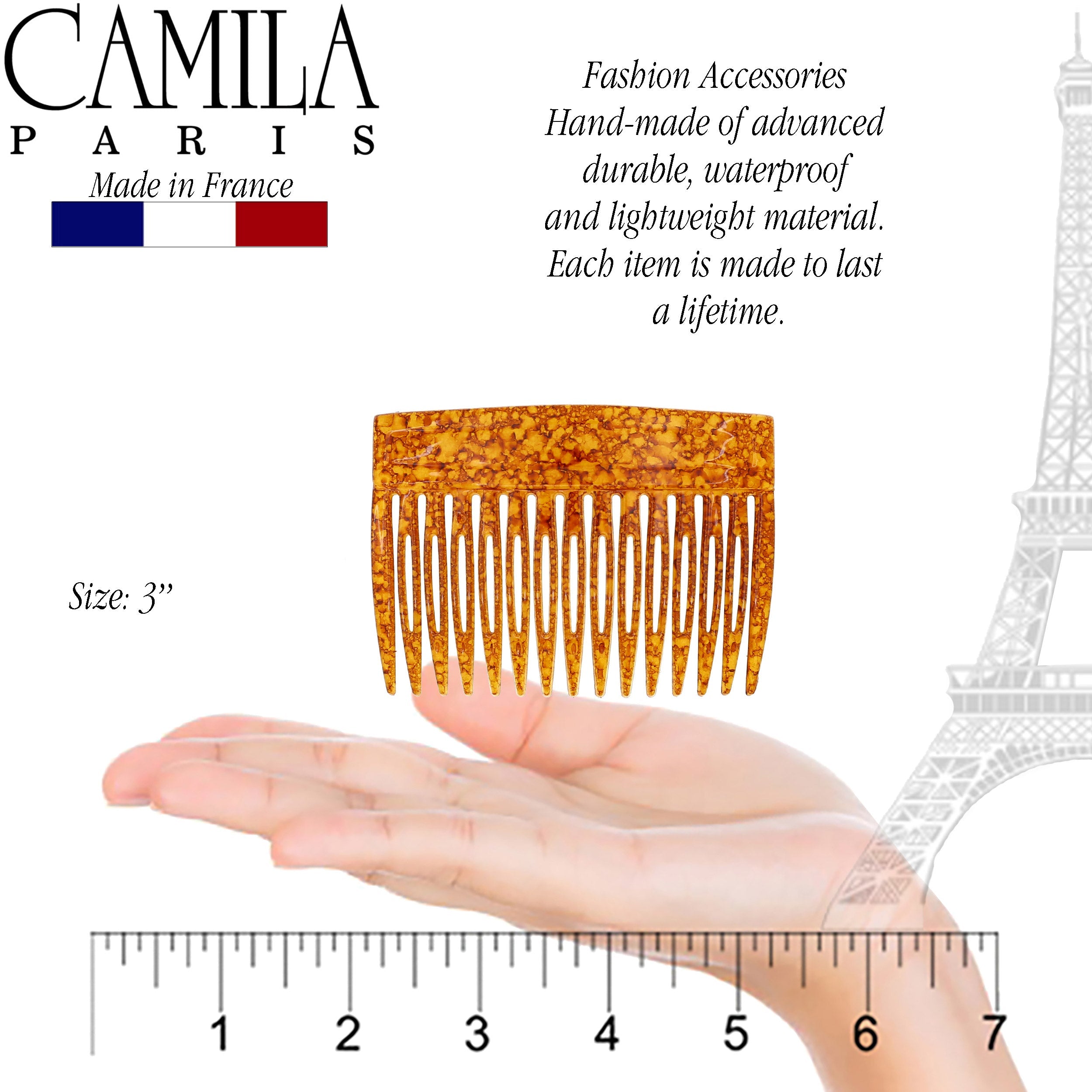 Camila Paris Blue Detangling French side comb cellulose acetate