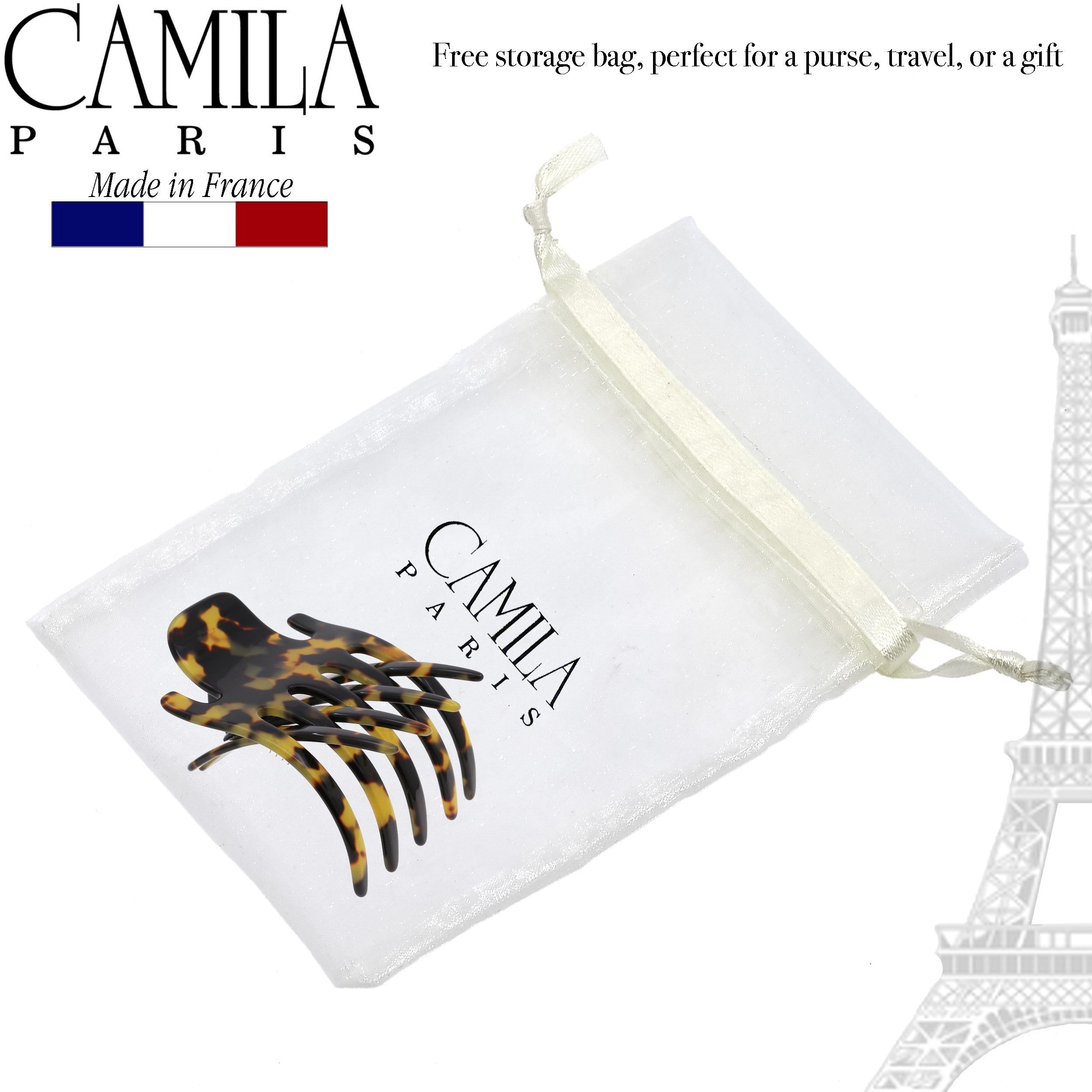 Camila Paris White and Grey Mimi French hair clip cellulose acetate