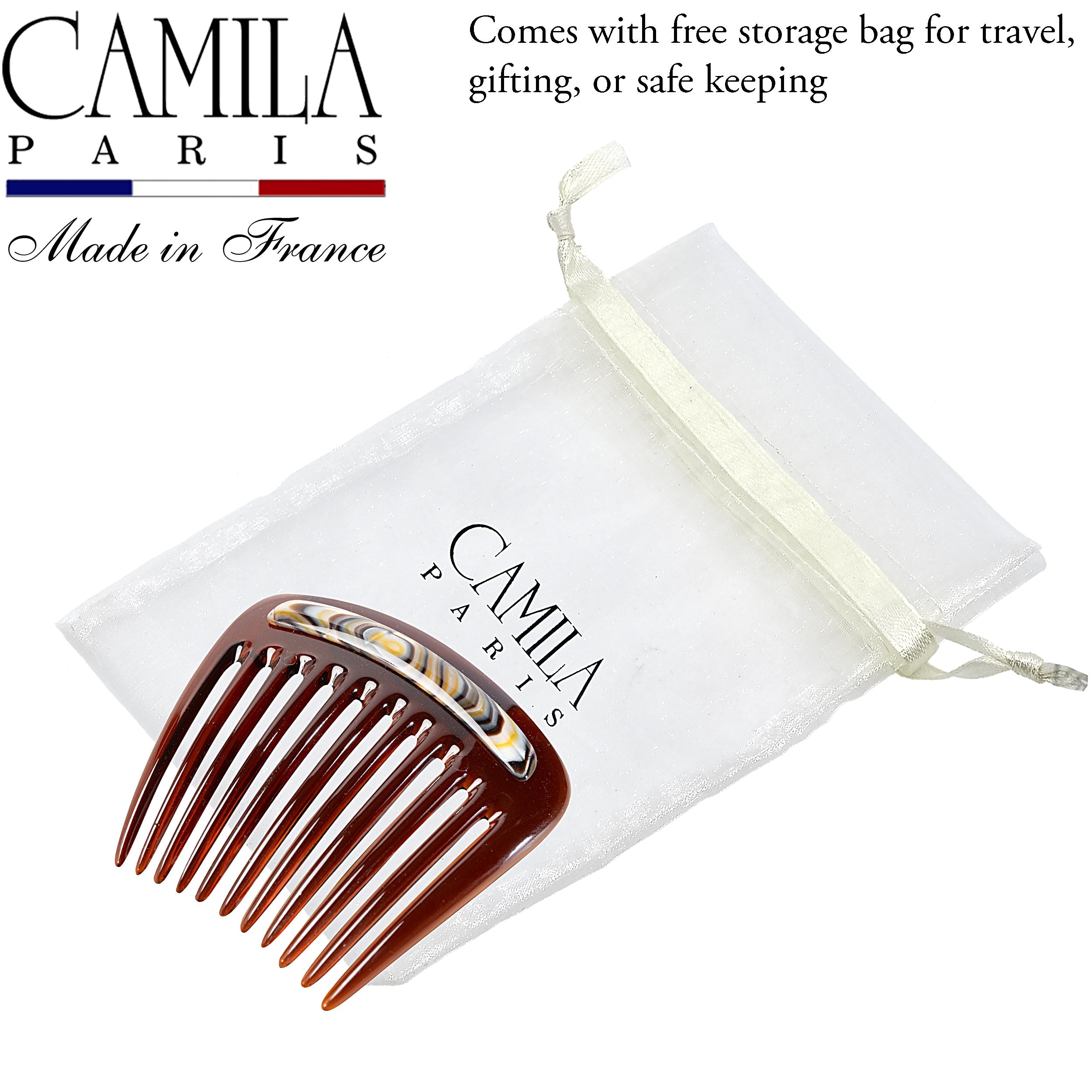 Camila Paris Black & Gr. Opera Charlotte French side comb cellulose acetate