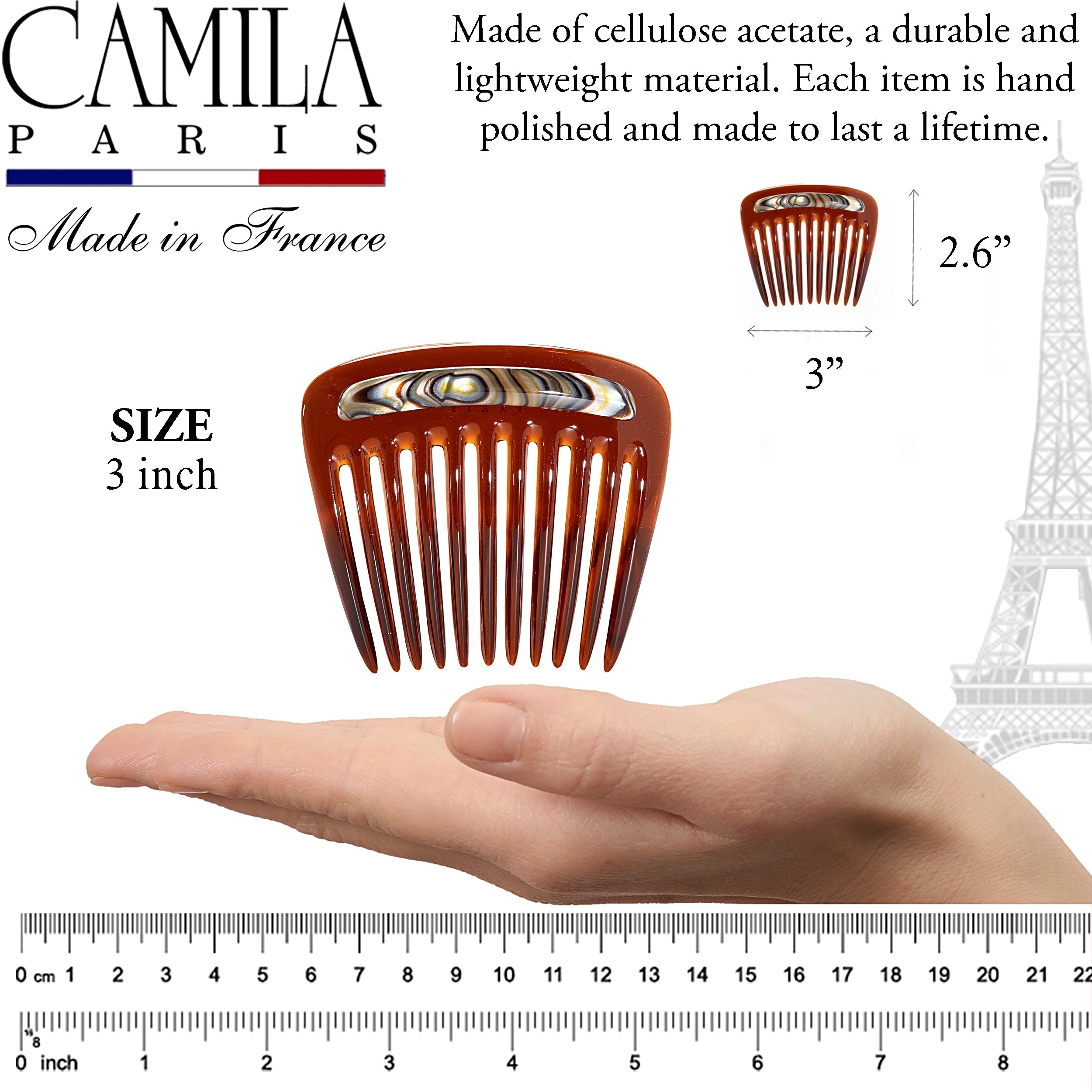 Camila Paris Black & Pearl Charlotte French side comb cellulose acetate
