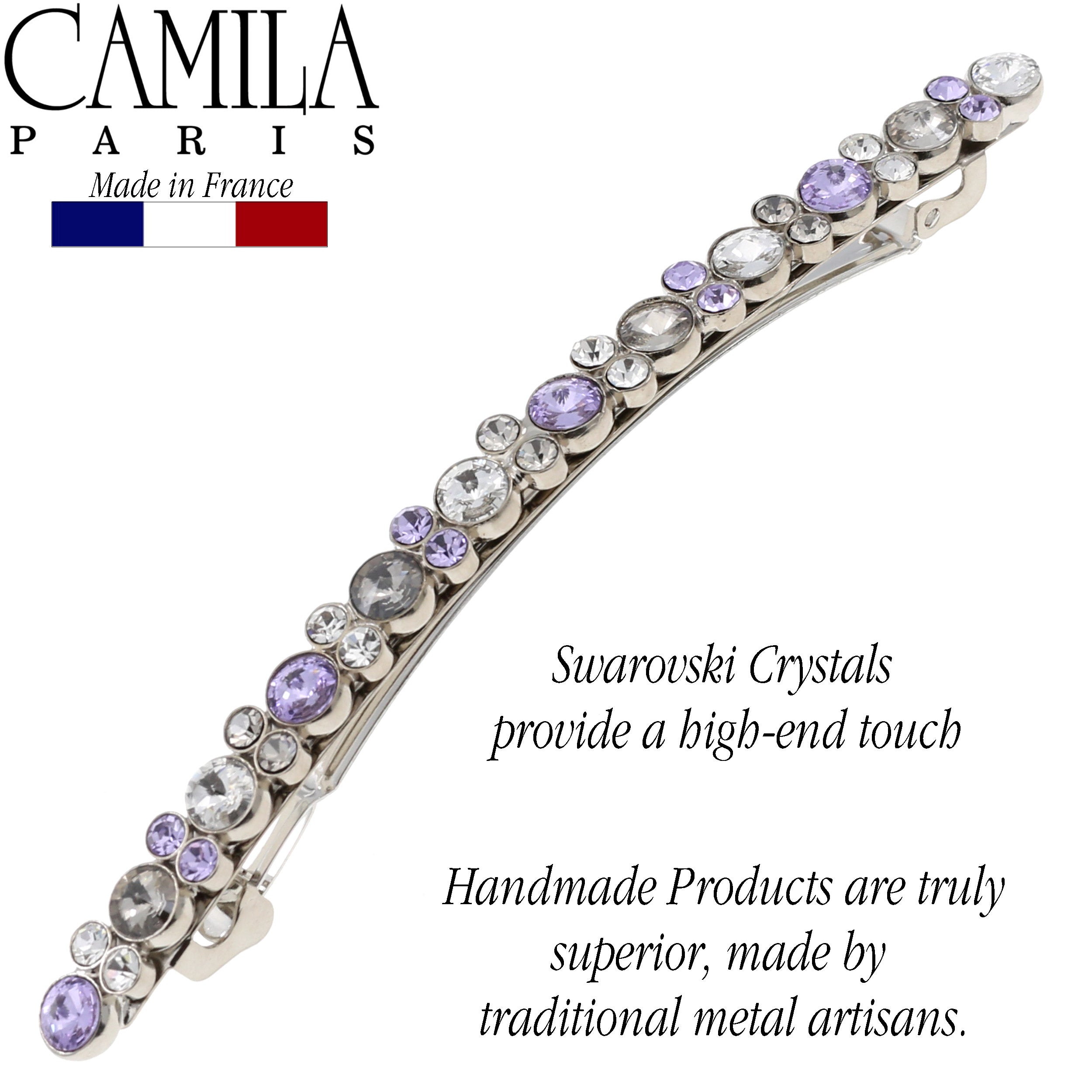 Camila Paris Gold White Crystals French barrette cellulose acetate handmade