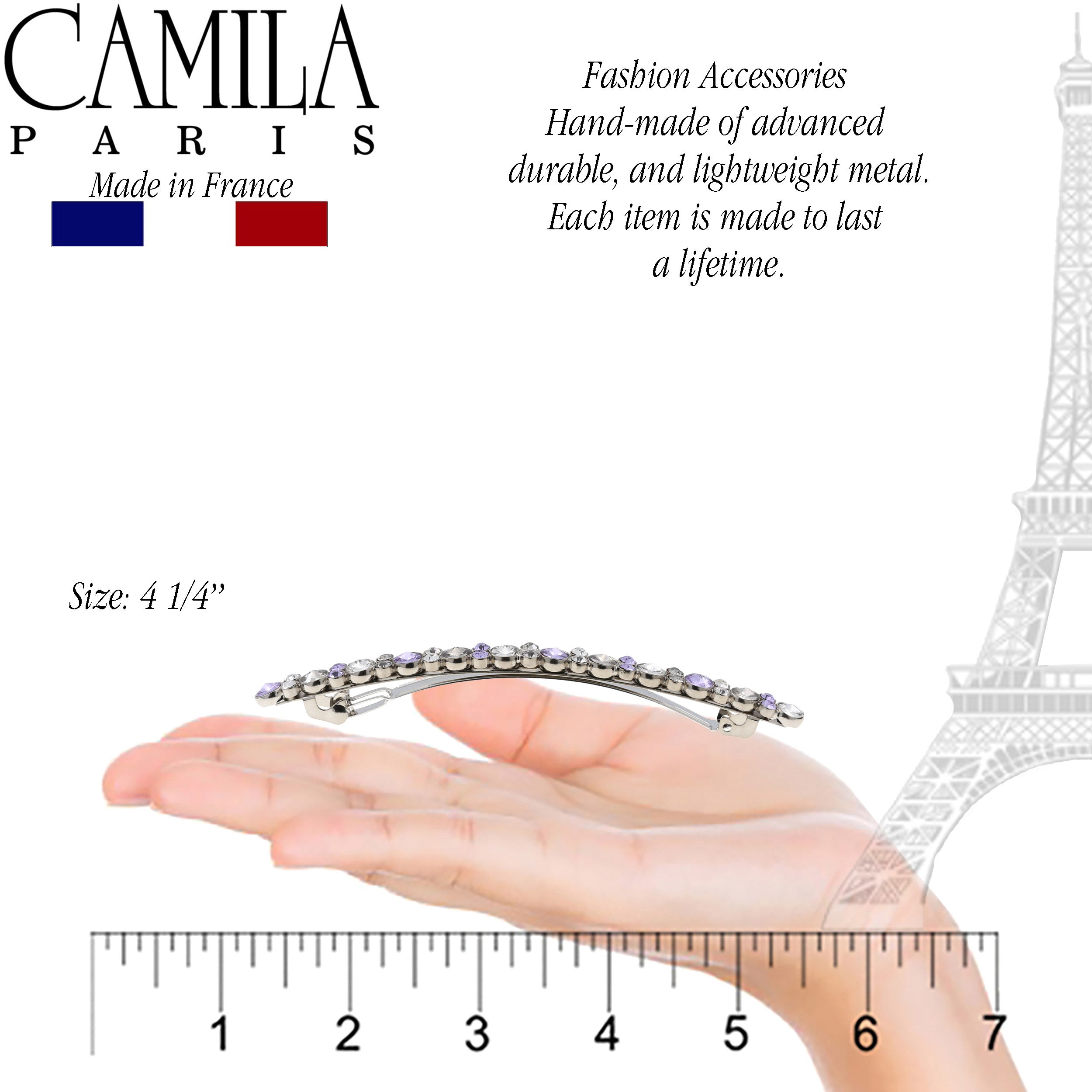 Camila Paris Gold Gray Crystals French barrette cellulose acetate handmade