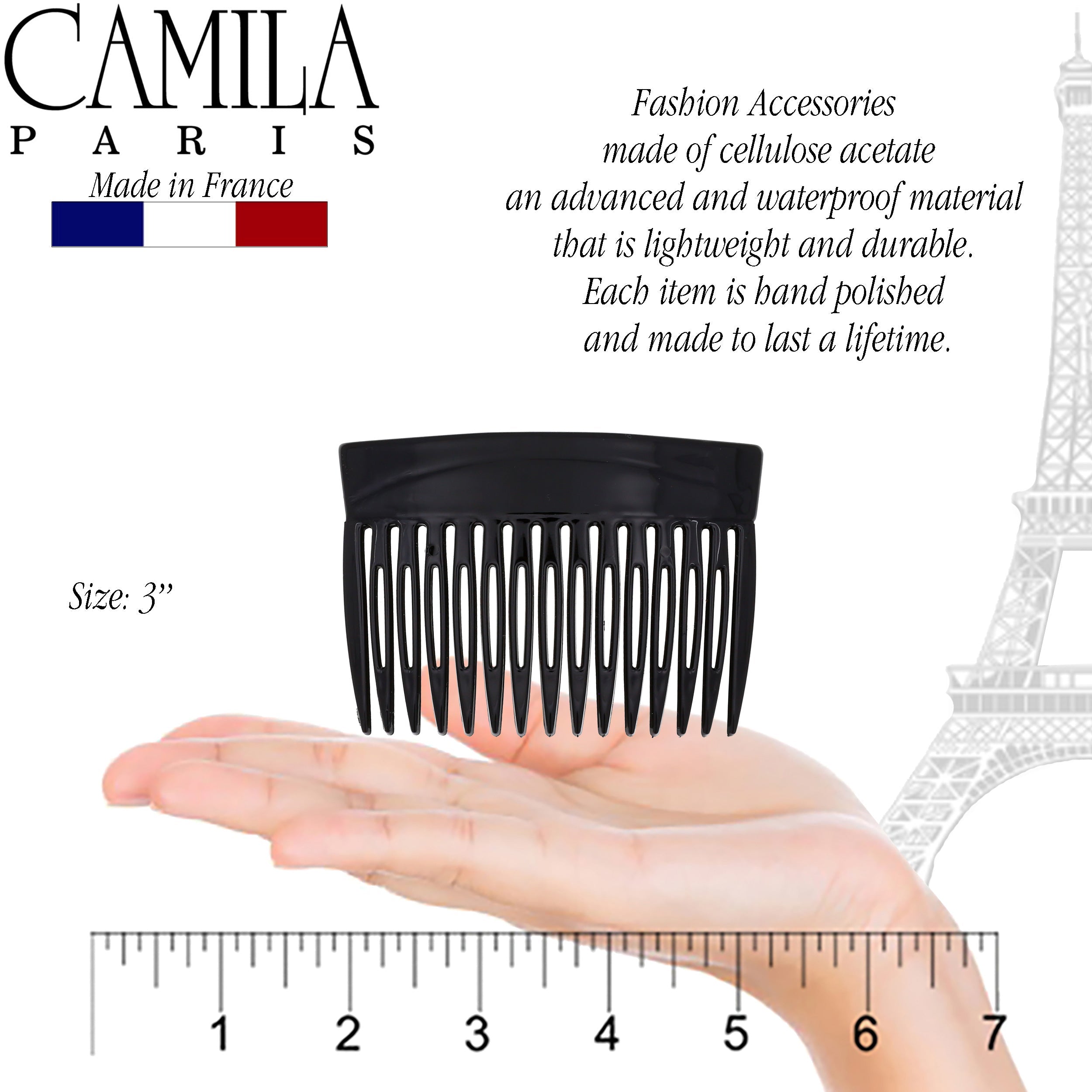 Camila Paris Amber Detangling French side comb cellulose acetate