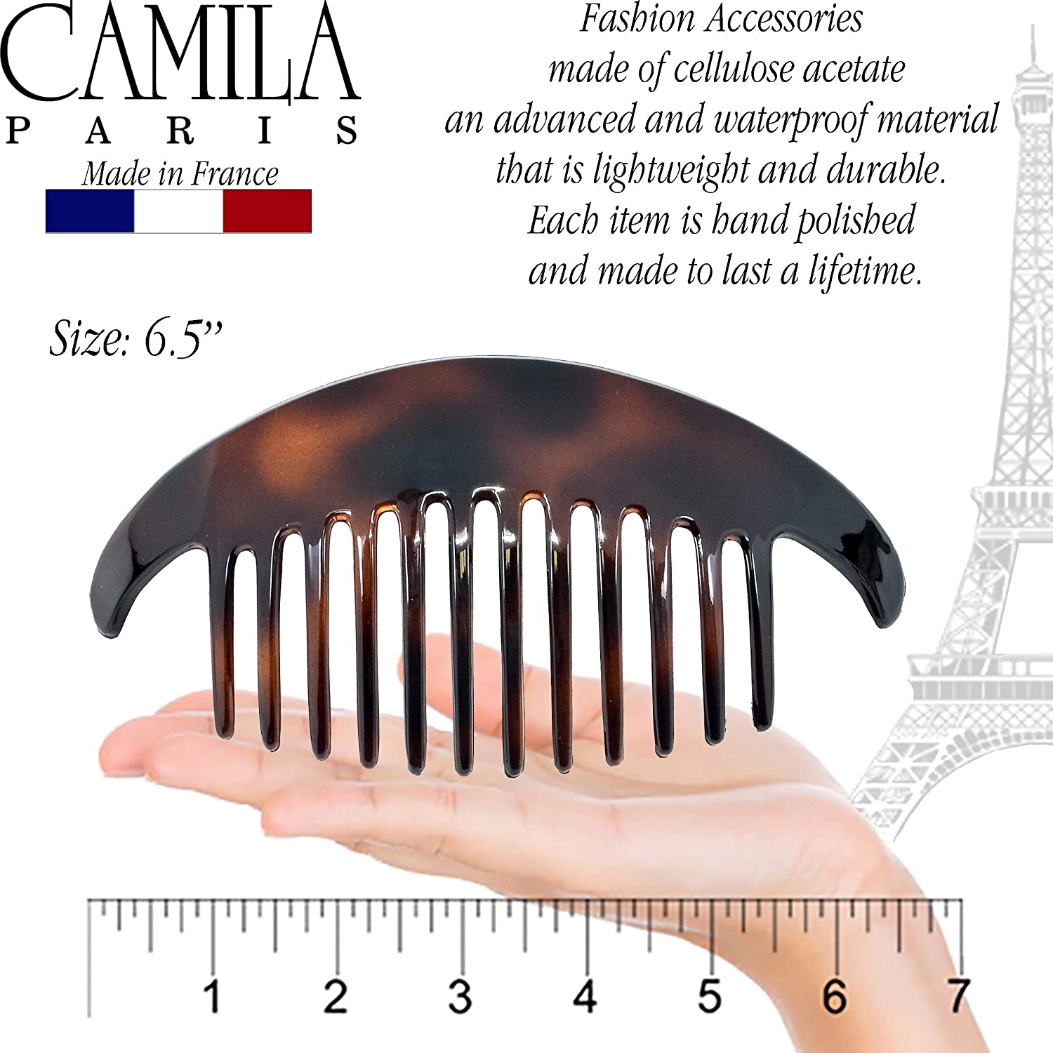 Camila Paris Black Detangling French side comb cellulose acetate