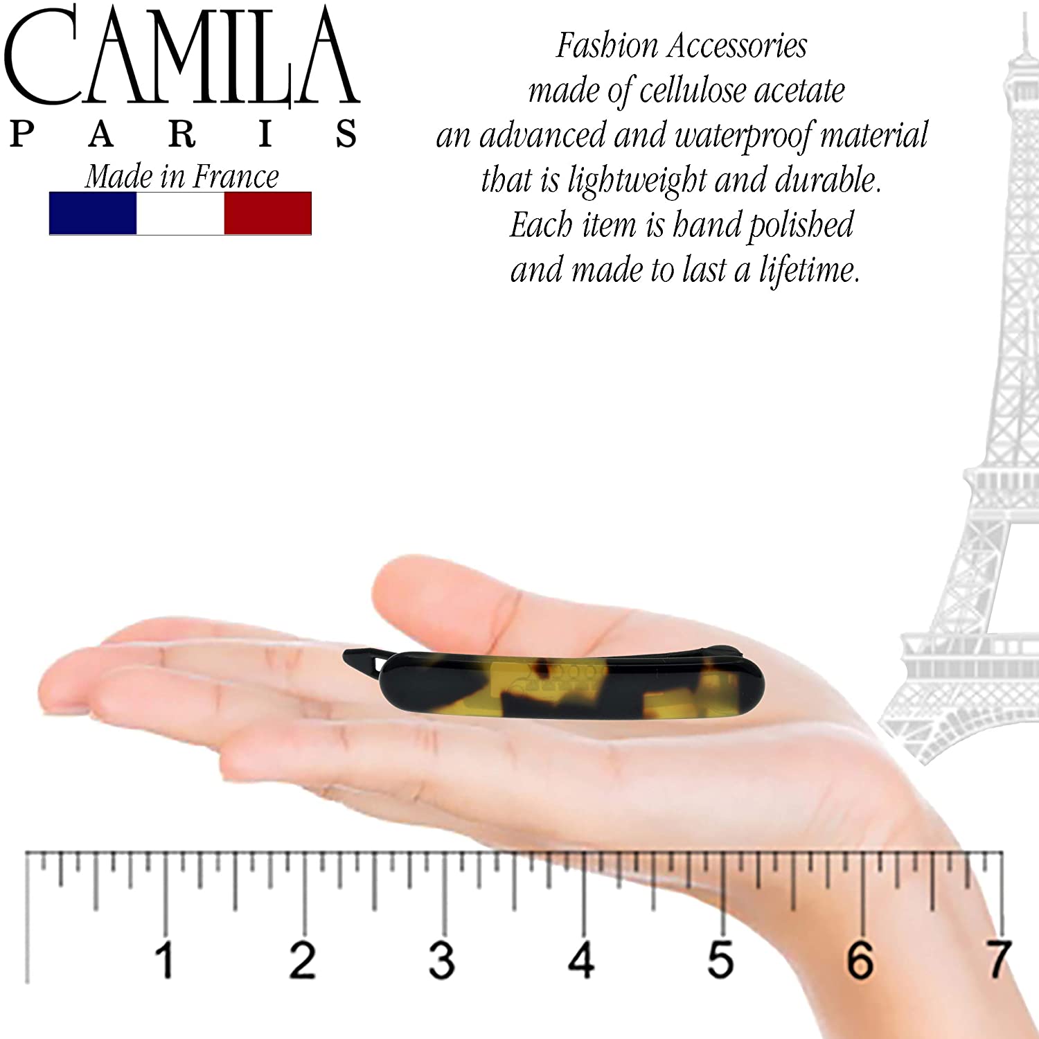 Camila Paris 2.25 Inch Metal-Free French barrette cellulose acetate handmade