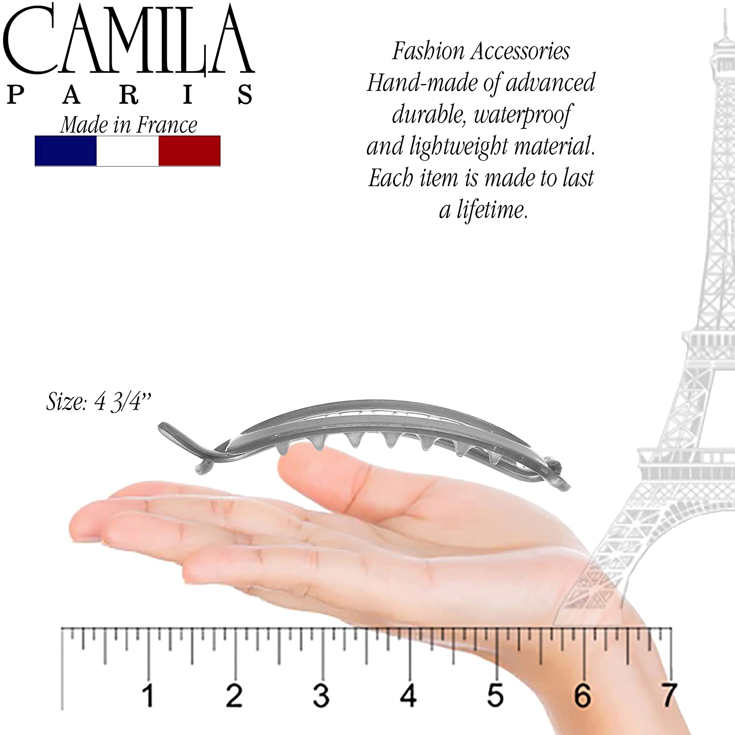 Camila Paris 3.5 Inch Metal-Free French barrette cellulose acetate