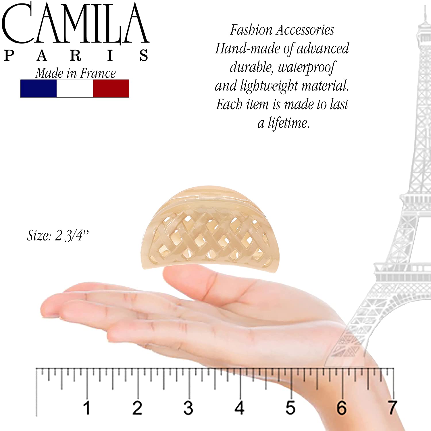 Camila Paris 3.5 Inch Spring Covered French hair clip cellulose acetate