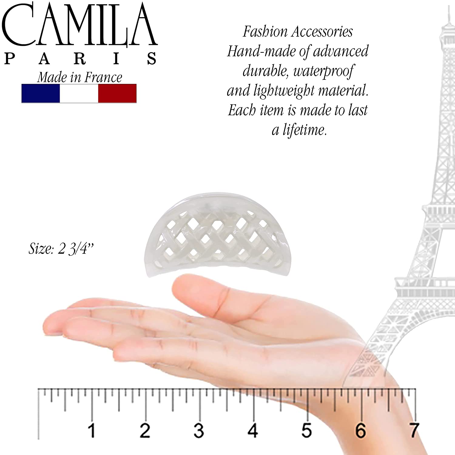 Camila Paris 3.5 Inch Spring Covered French hair clip cellulose acetate