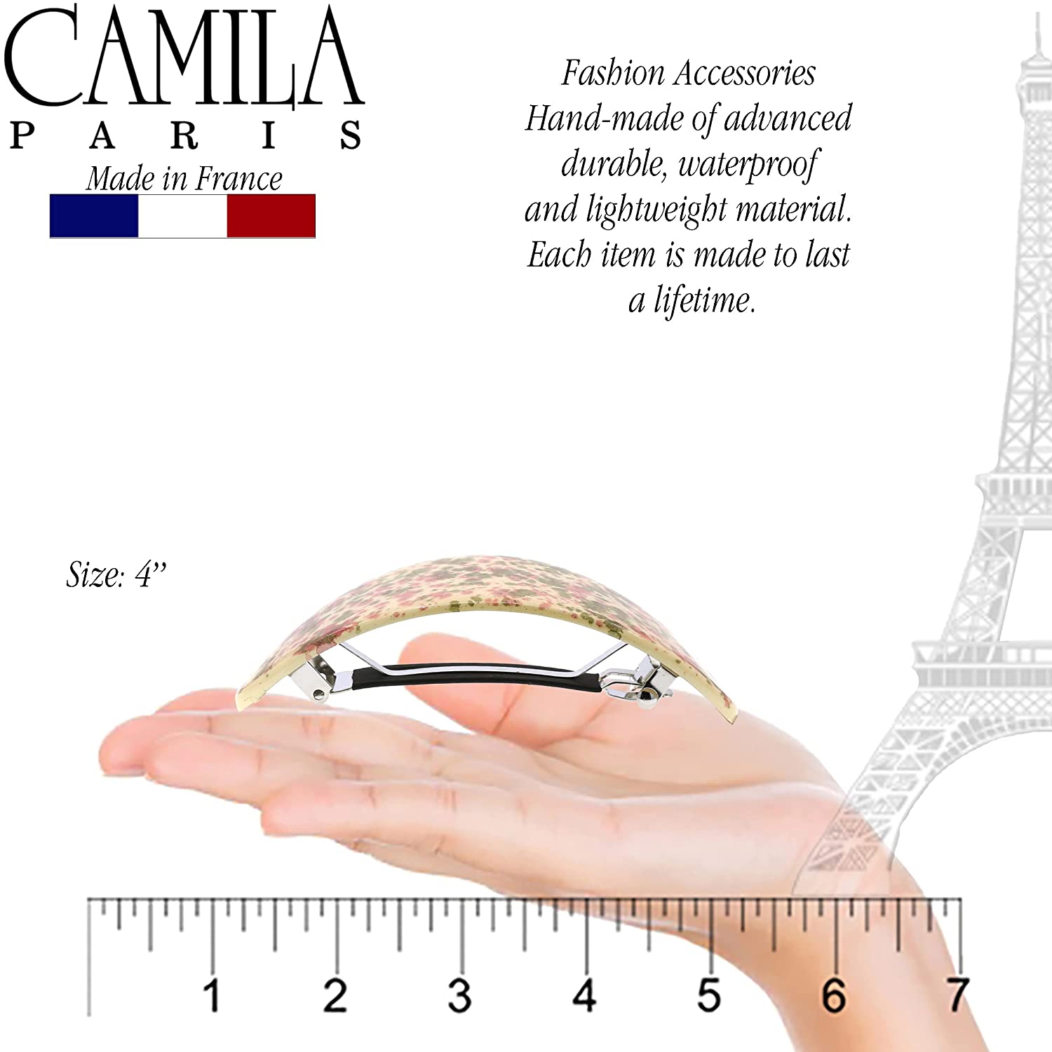 Camila Paris Beige/Green Hand Painted French barrette cellulose acetate