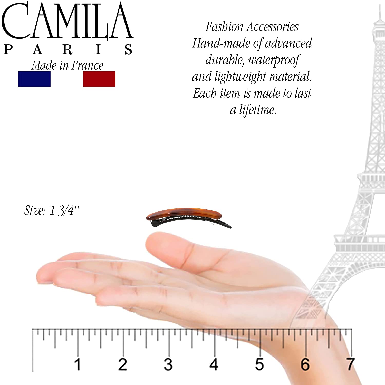Camila Paris 1.75 Inch Metal-Free French barrette cellulose acetate