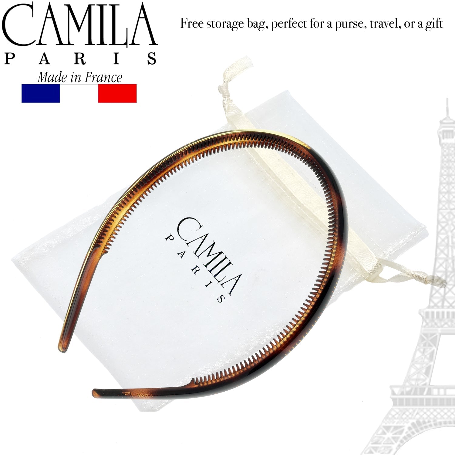 Camila Paris Black 0.25 inch Classic Comfort French headband cellulose acetate