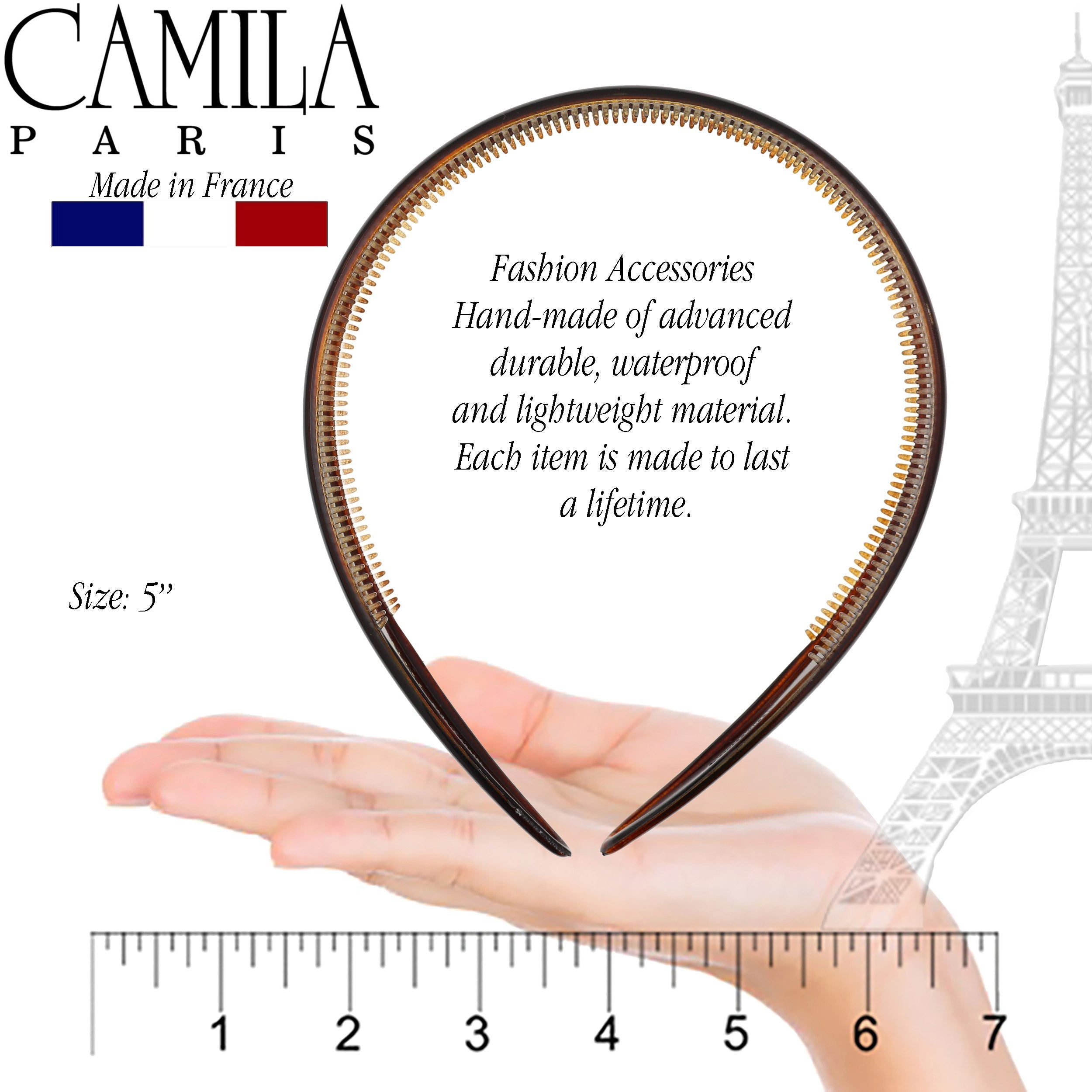 Camila Paris Black 0.75 inch Classic Comfort French headband cellulose acetate
