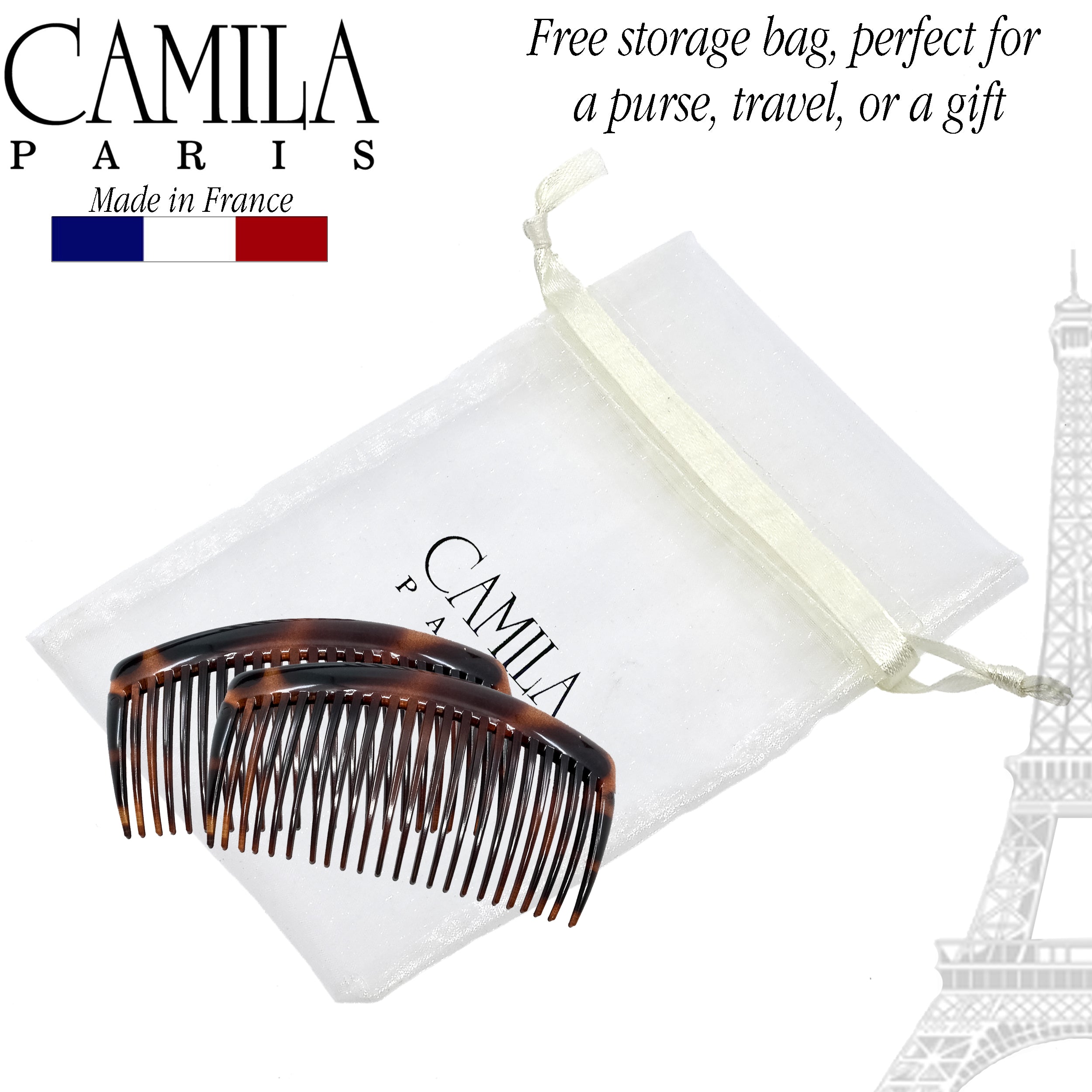 Camila Paris Grey Detangling French side comb cellulose acetate