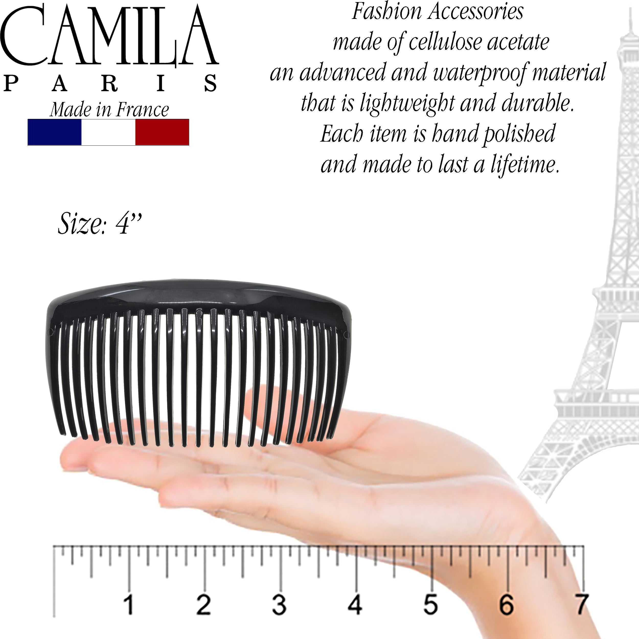 Camila Paris Tortoiseshell with crystals Detangling French side comb cellulose acetate