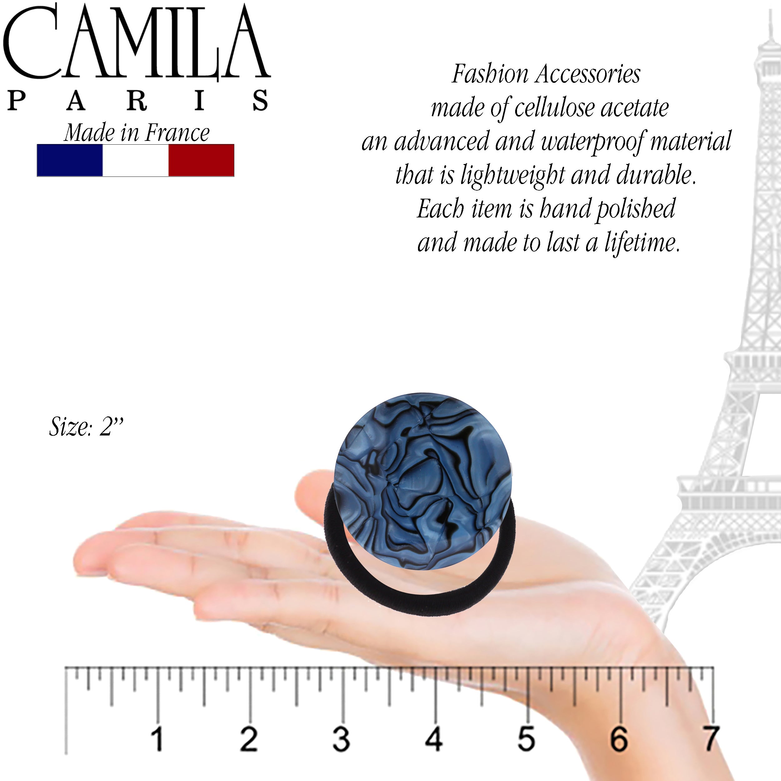 Camila Paris Blue French hair tie cellulose acetate handmade