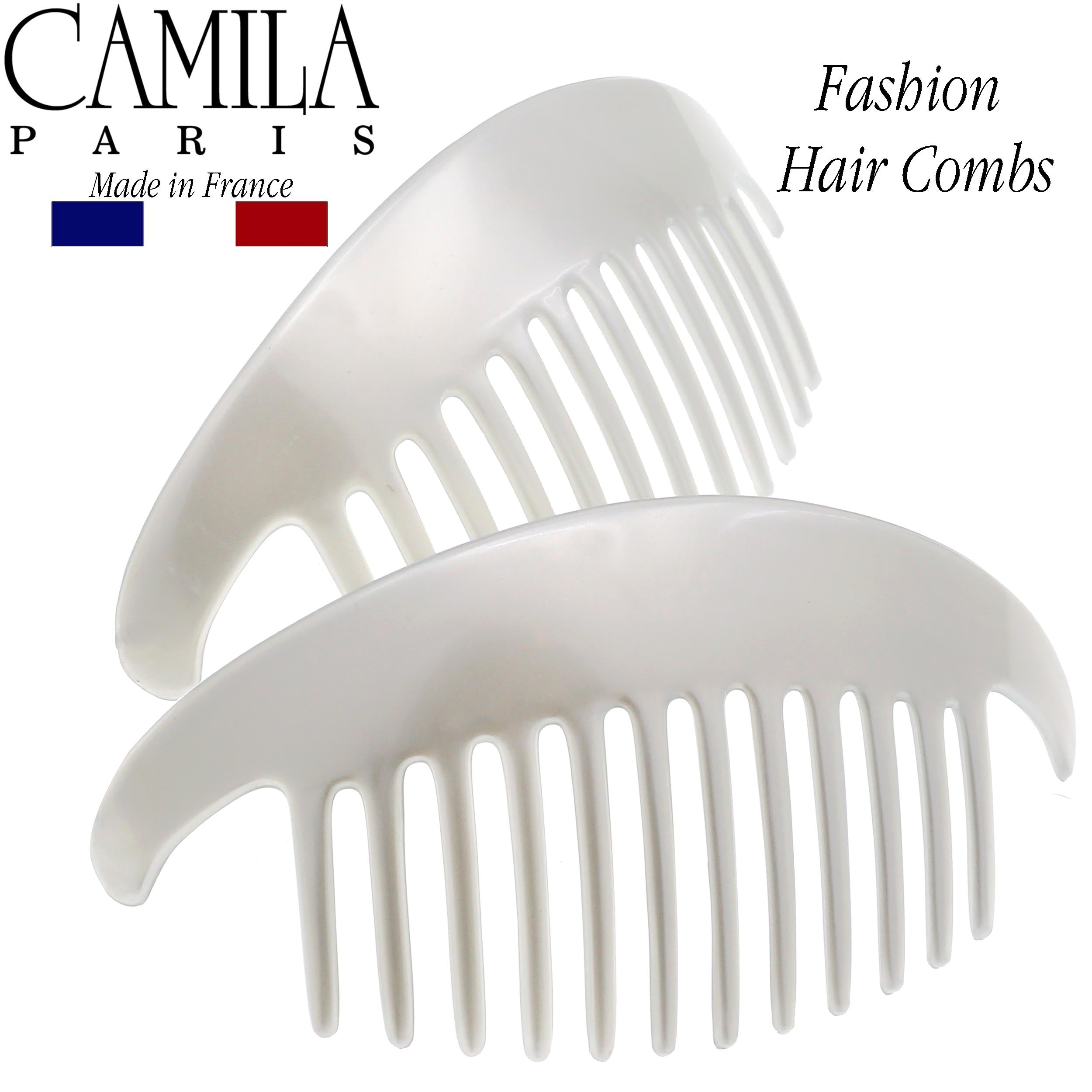 Camila Paris White Crackle Detangling French side comb cellulose acetate