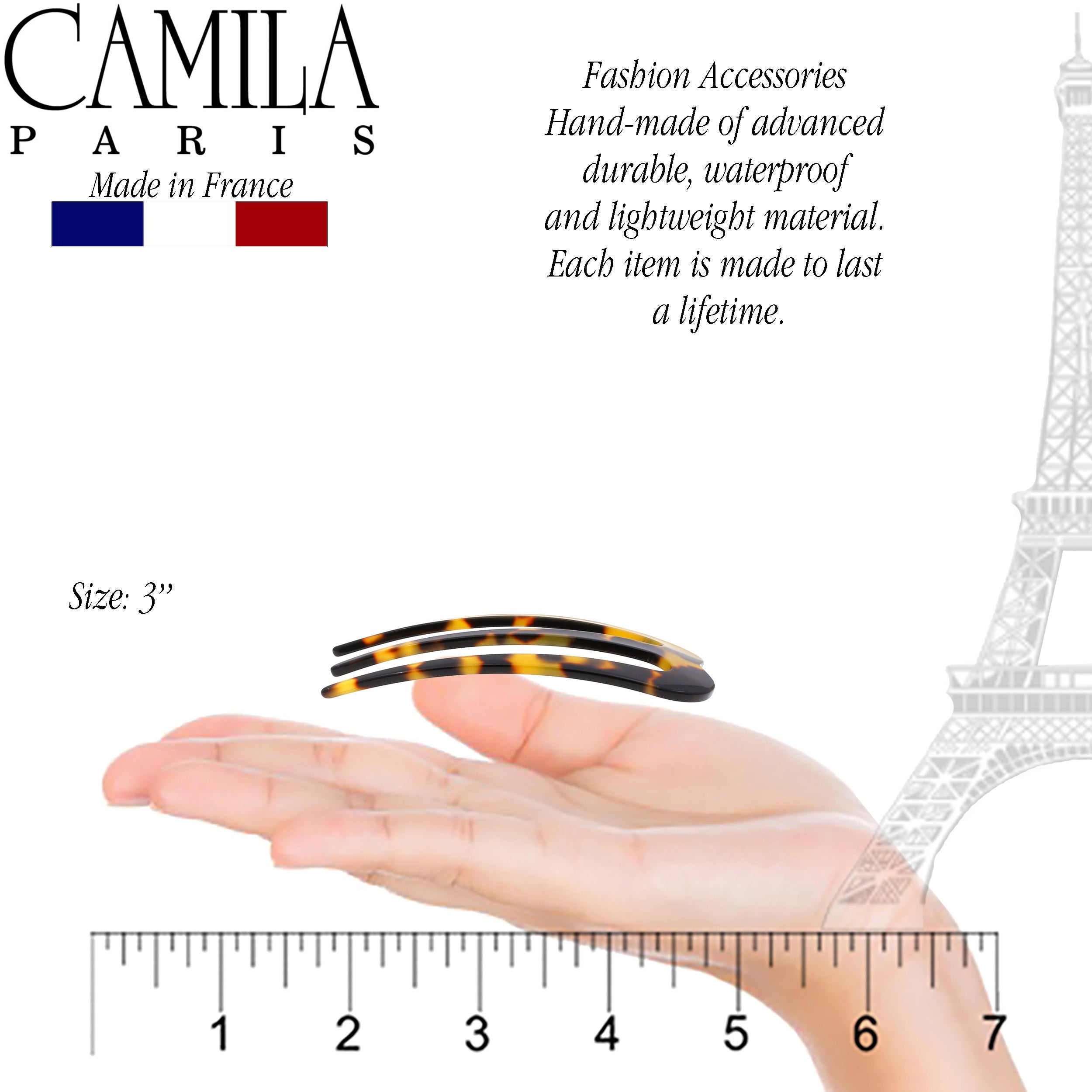 Camila Paris Black Lace 3 inch French hair stick cellulose acetate