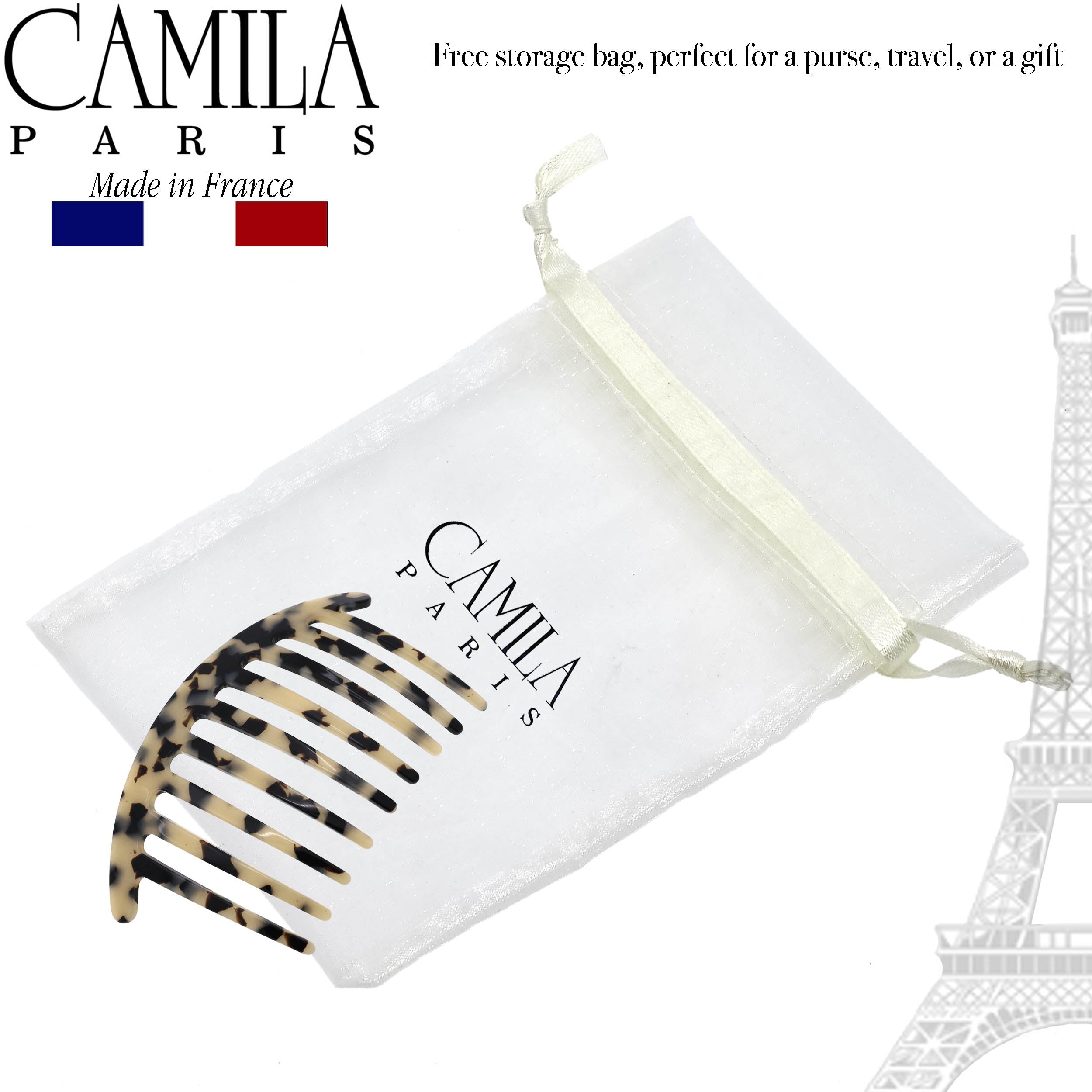 Camila Paris Detangling French side comb cellulose acetate handmade