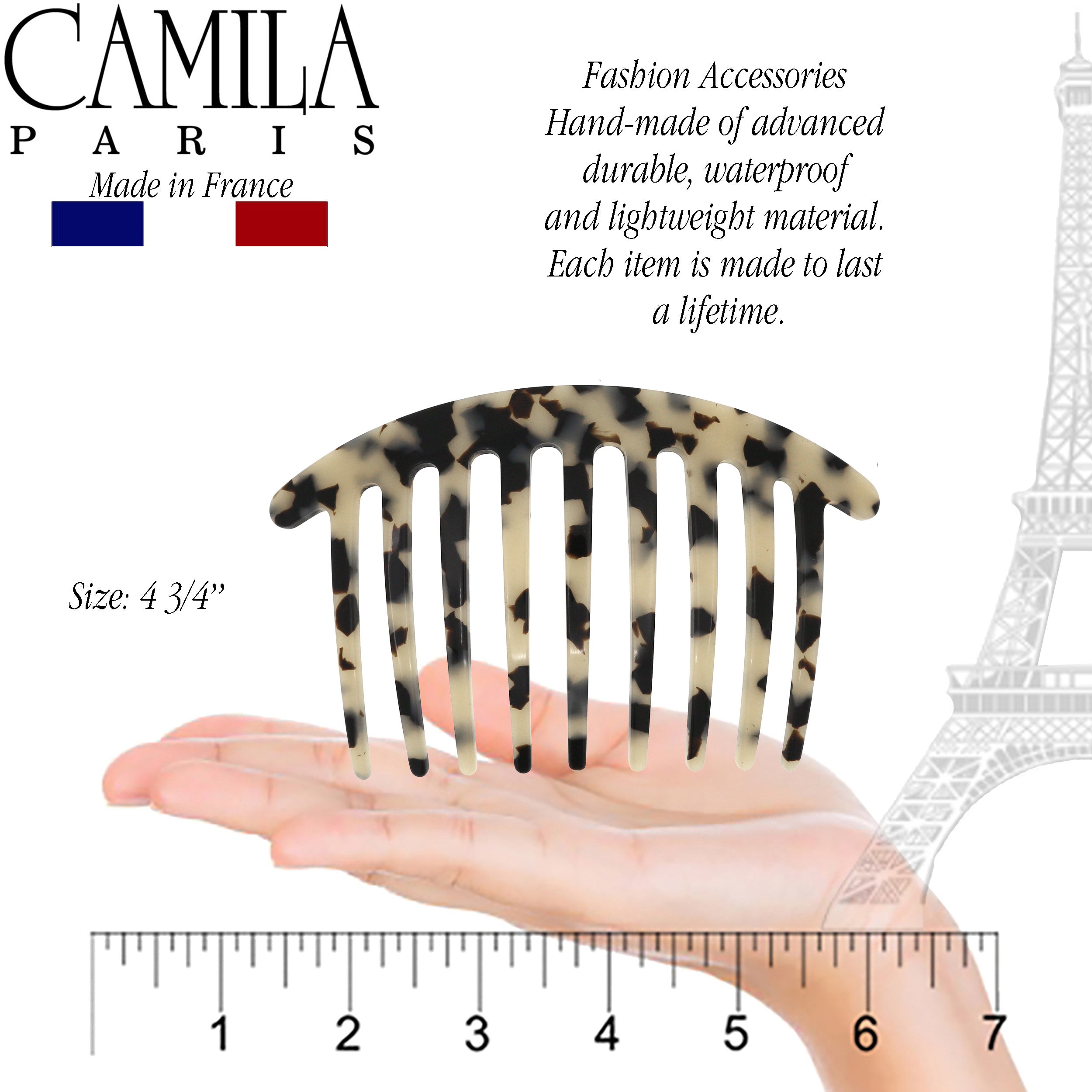 Camila Paris Detangling French side comb cellulose acetate handmade