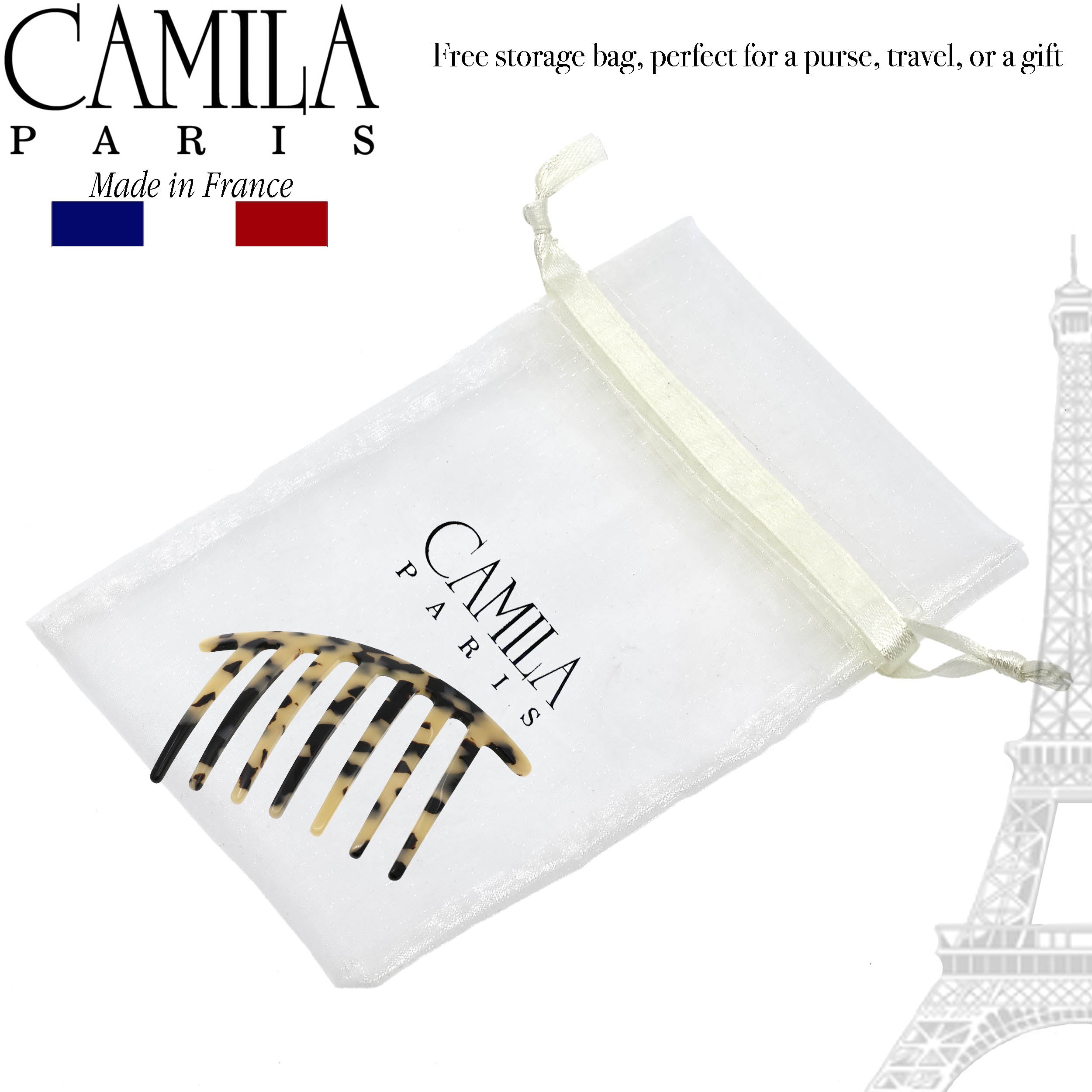 Camila Paris Detangling French side comb cellulose acetate handmade