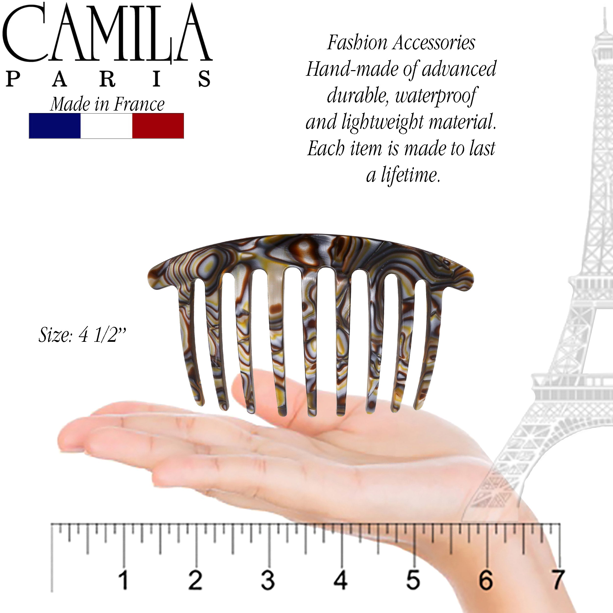 Camila Paris Detangling French side comb cellulose acetate handmade