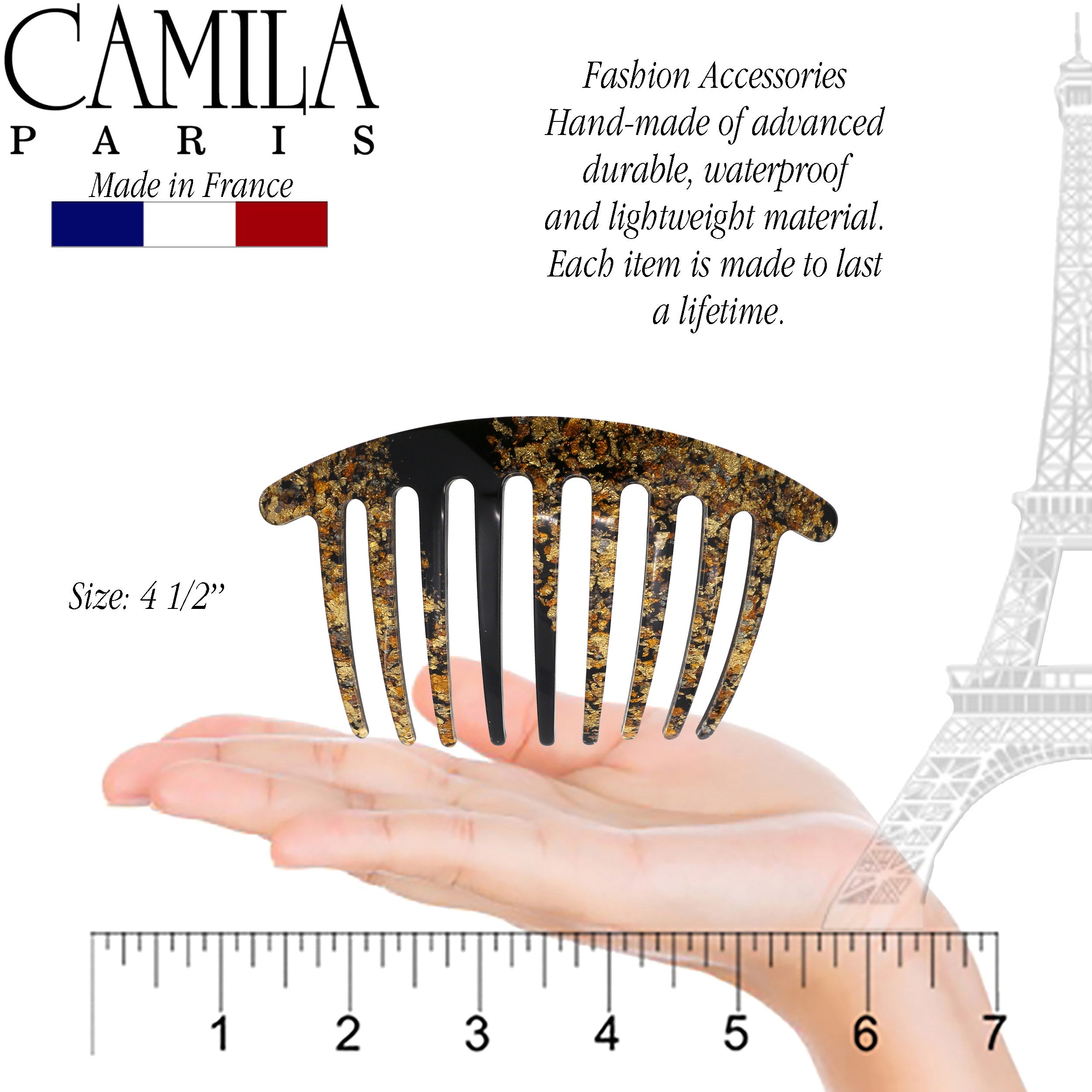 Camila Paris Detangling French side comb cellulose acetate handmade