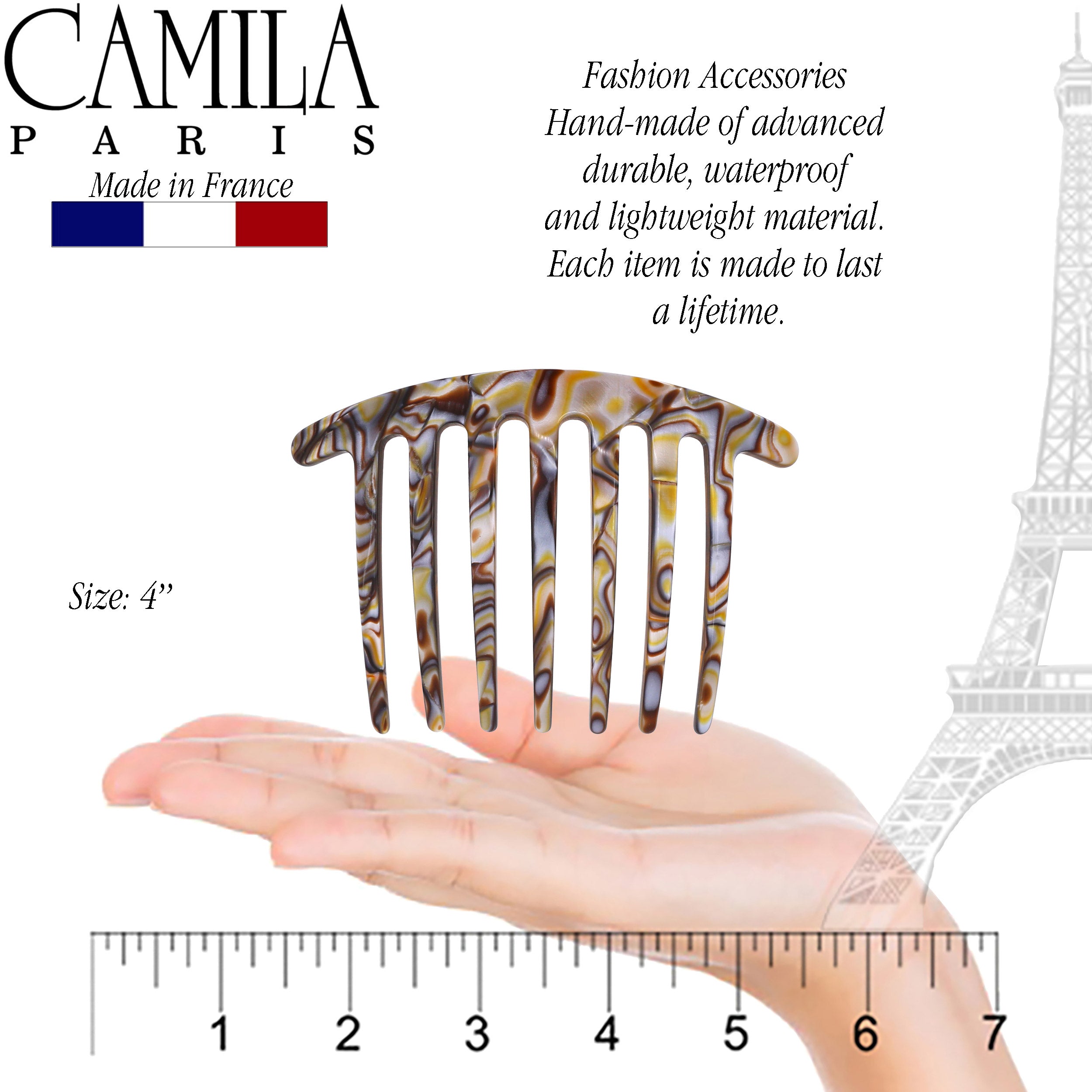 Camila Paris Detangling French side comb cellulose acetate handmade