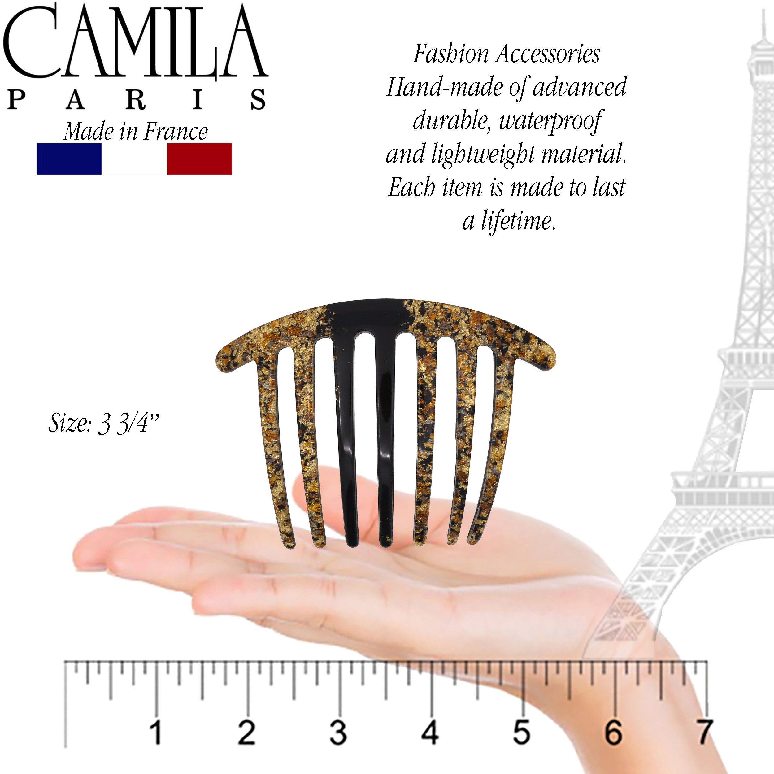 Camila Paris Detangling French side comb cellulose acetate handmade