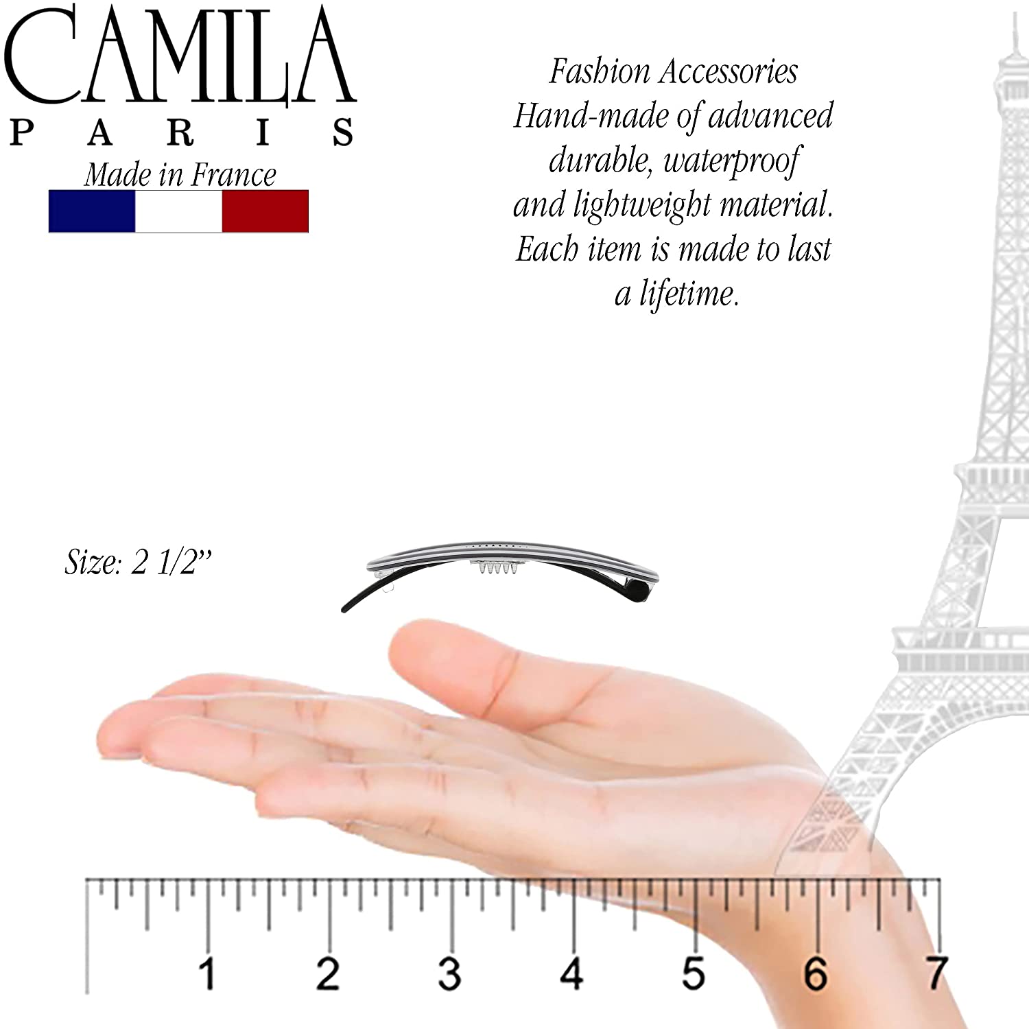 Camila Paris Onyx 2.5 inch Metal-Free French barrette cellulose acetate