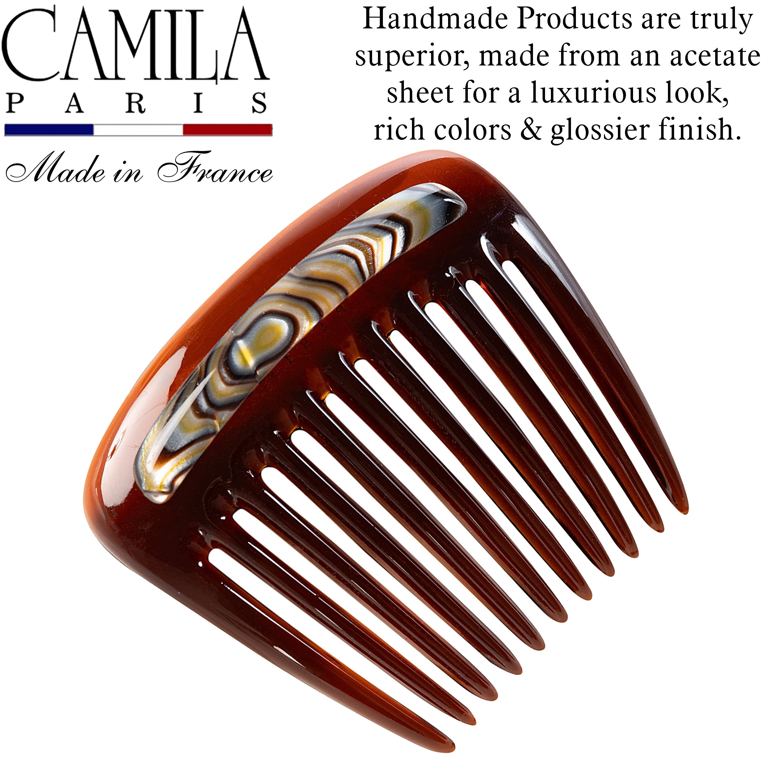 Camila Paris Black & White Tokyo Charlotte French side comb cellulose acetate
