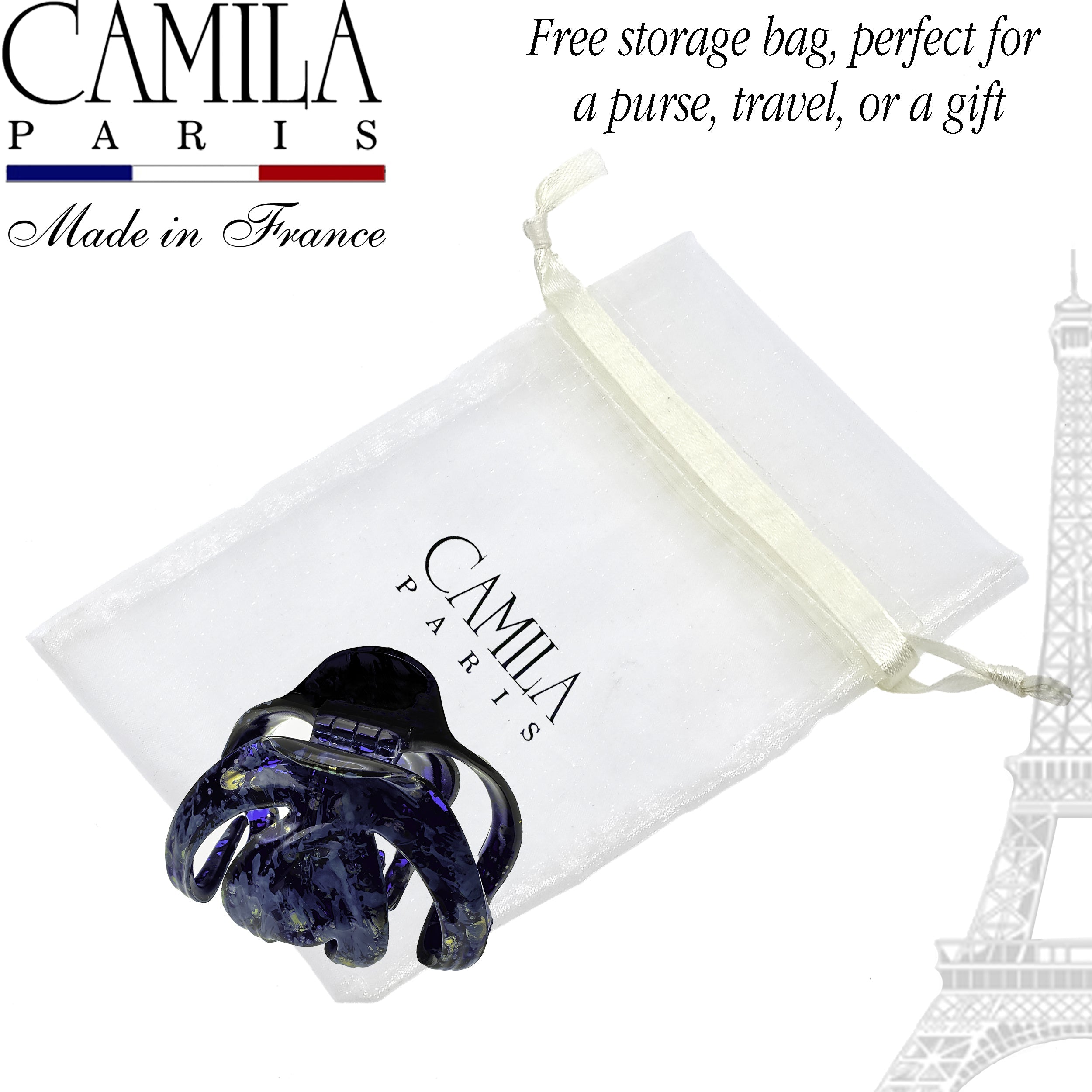 Camila Paris Black/Orange Glitter Hand Painted French claw clip cellulose acetate